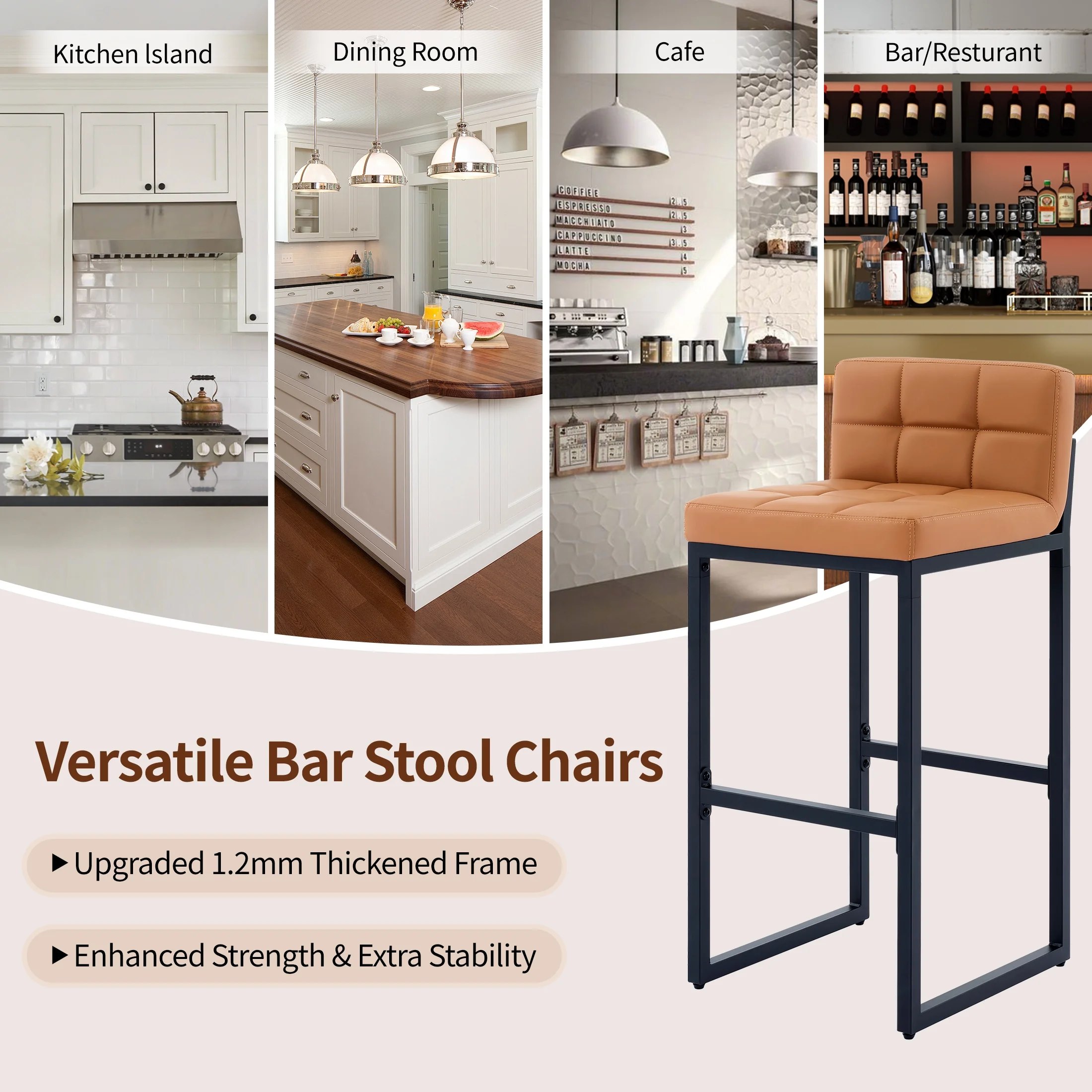FIRAVOE Bar Stools Set of 3, Counter Height Bar Stools (Low Back)(Thickened Frame) 26" PU Leather Barstools Bar Chairs for Kitchen Island, Black - Image 40