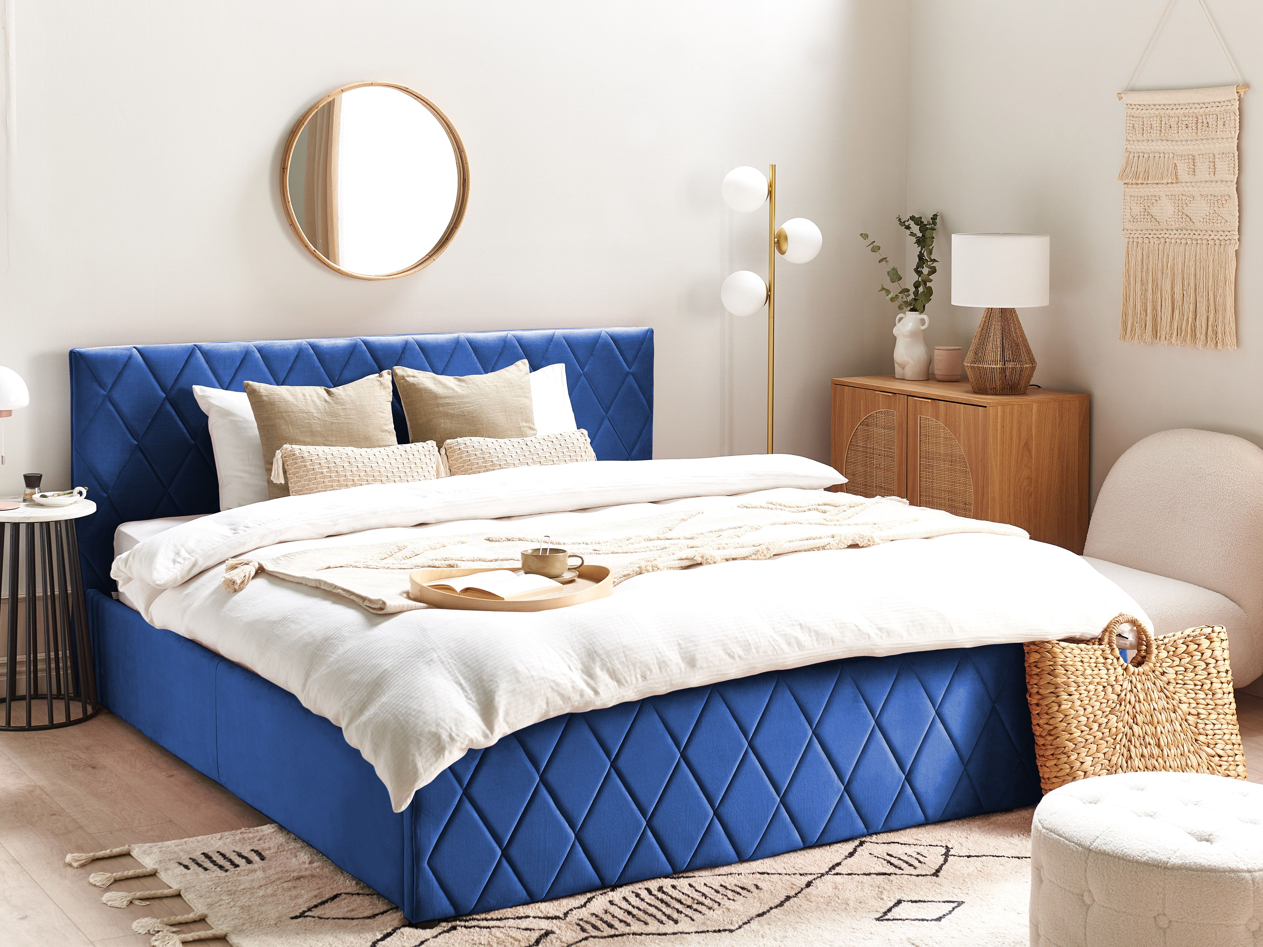 Ottoman Bed Velvet ROCHEFORT 180 x 200 cm (EU Super King) Navy Blue