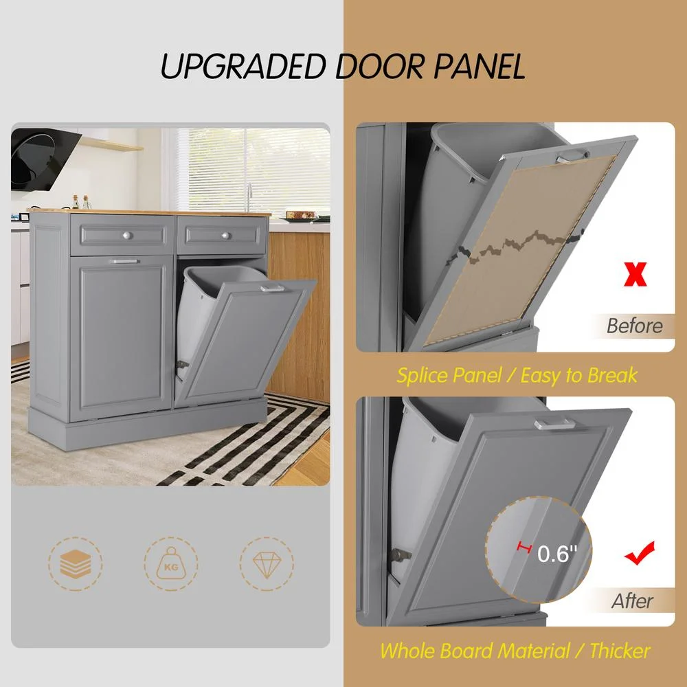 Eclife 20 Gallons Double Tilt Out Trash Cabinet Wood Tabletop, Upgrade Gray, WB010GY - Image 13