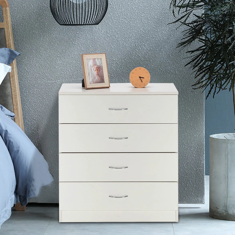 GeDecor 2pc 4 Drawer White Dresser, Wood Chest of Drawers Storage Cabinet Clothing Organizer Unisex