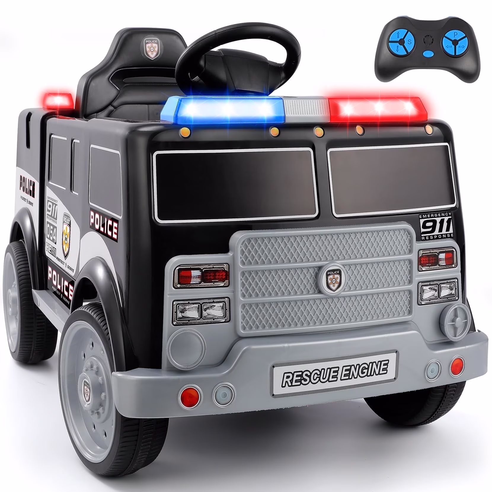 Bobiber Ride on Fire Truck, 12V Battery Powered Ride-On Toy Vehicle with Remote Control, Megaphone, Flashing Lights, Siren and Fire Extinguisher - For Boys and Girls Ages 3-6 - Image 3