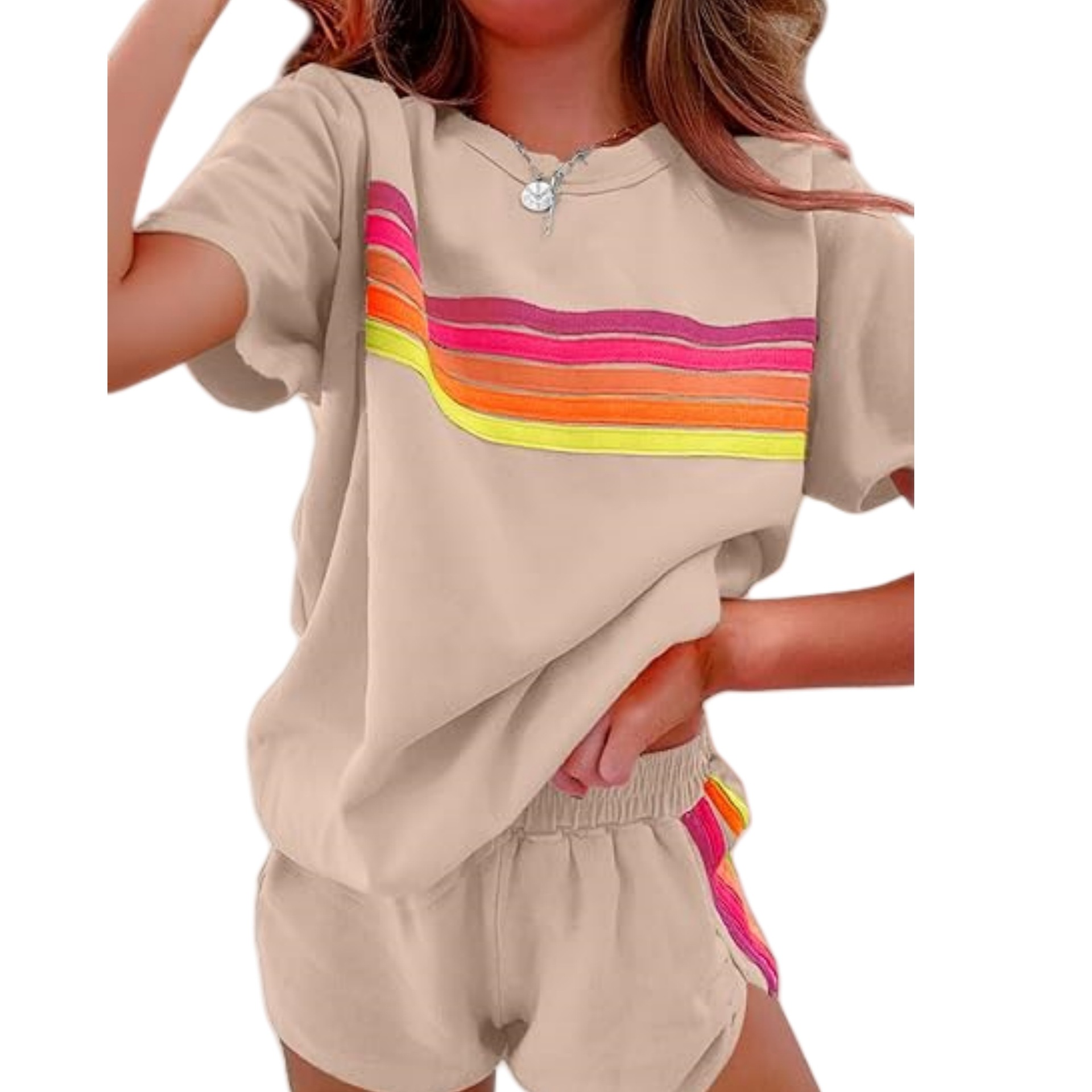 Amazon Cross-Border 2025 New Women's Home Wear European and American Simple Style Striped Fashion Casual Short Sleeve Shorts Set