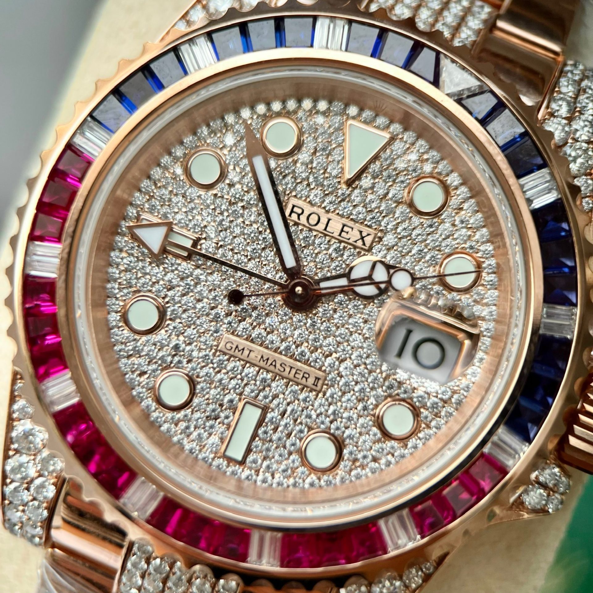 Rolex Replica 11 Watch GMT Master II Gold Wrapped Moissanite Diamond Sapphire 40mm - Top club