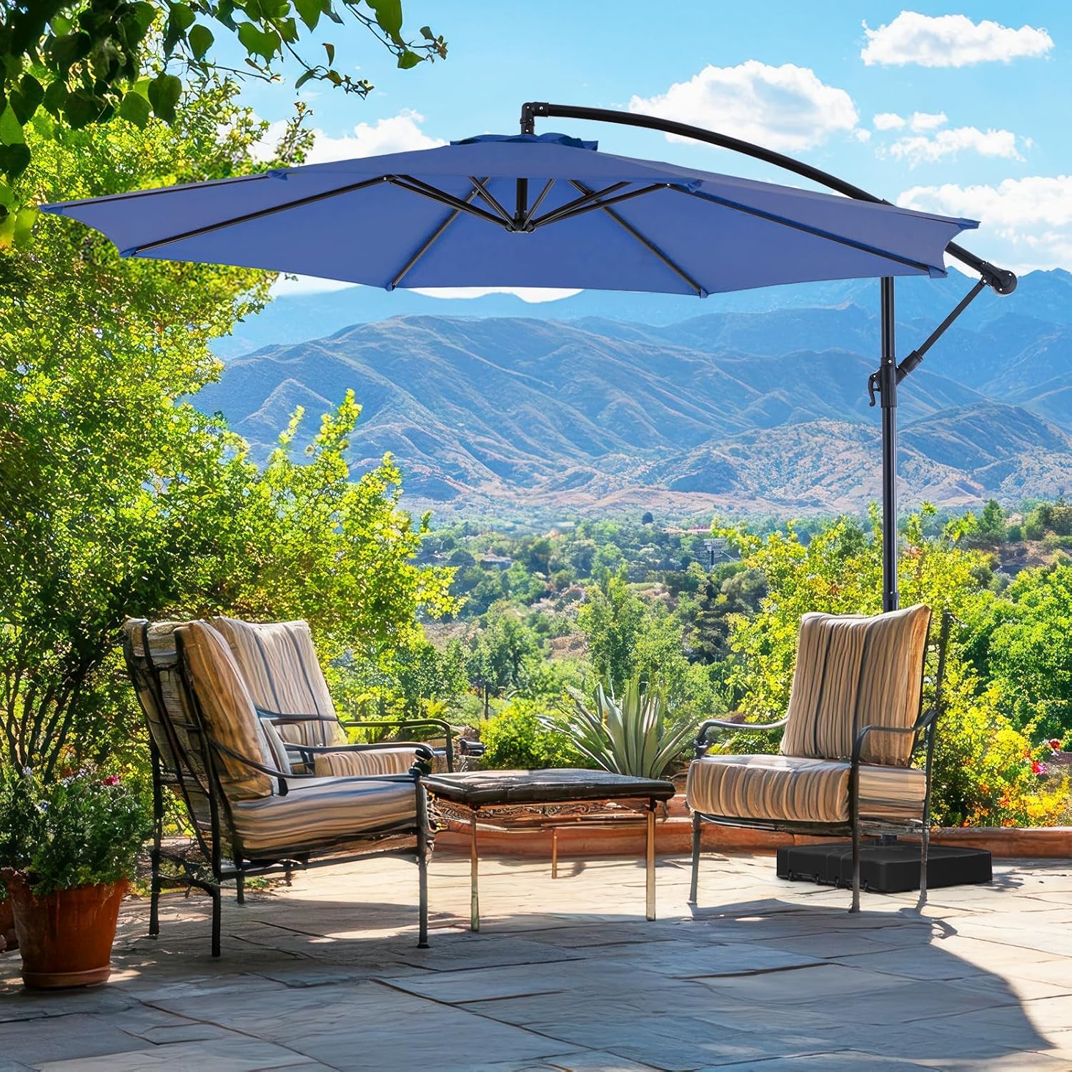 Sweetcrispy 9.8FT Offset Patio Umbrella With Easy Tilt Adjustment, 8 Ribs, Blue - Image 24 Sweetcrispy 9.8FT Offset Patio Umbrella With Easy Tilt Adjustment, 8 Ribs, Blue - Image 24