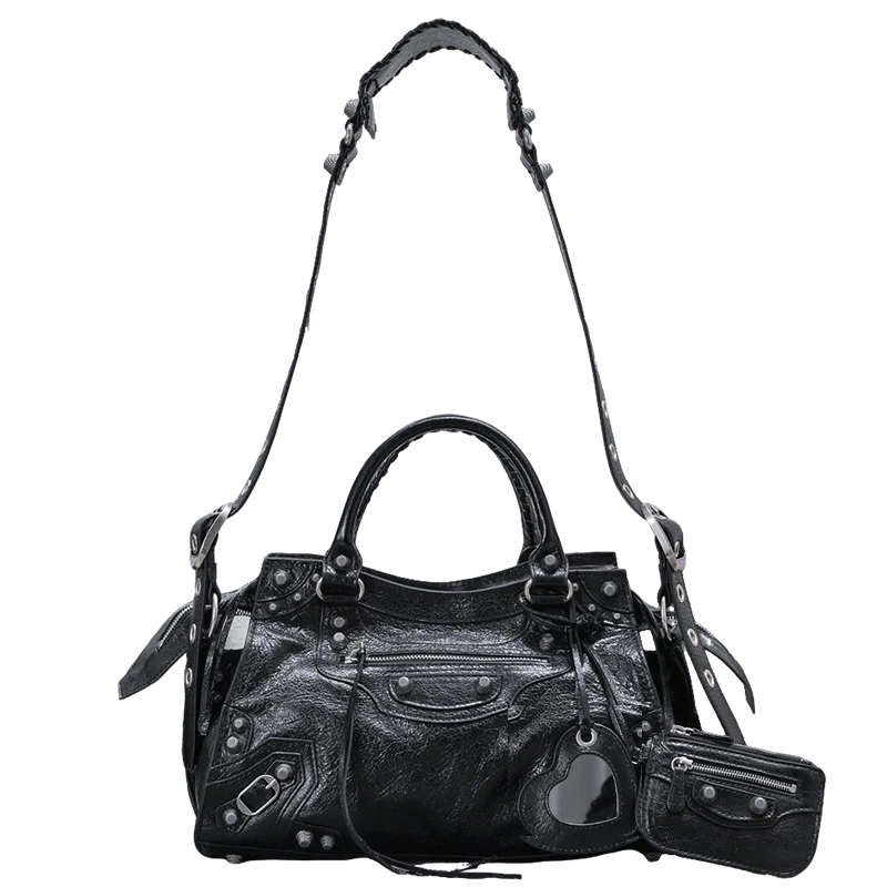 Balenciaga Classic City Bag with Studs and Heart - Shaped Charm for Edgy Fashion Lovers Style No.80092 - Replicaclubs