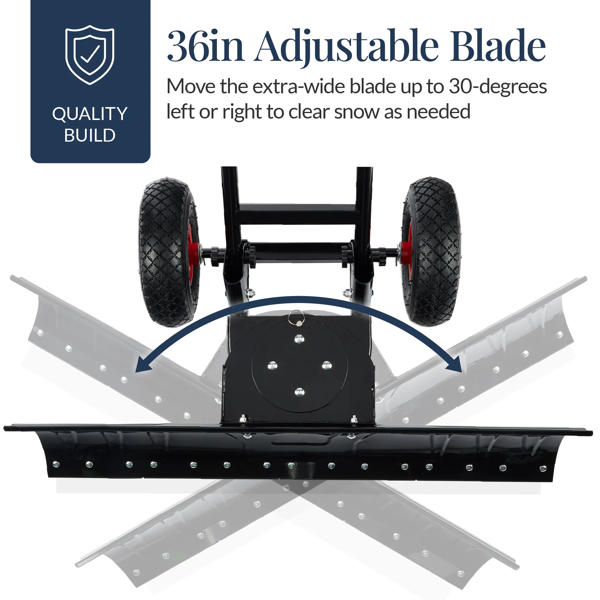 Best Choice Products 36in Galvanized Blade Hand Snow Pusher w/ 2 Wheels, Adjustable Handle, Blade Angle - Black - Image 6