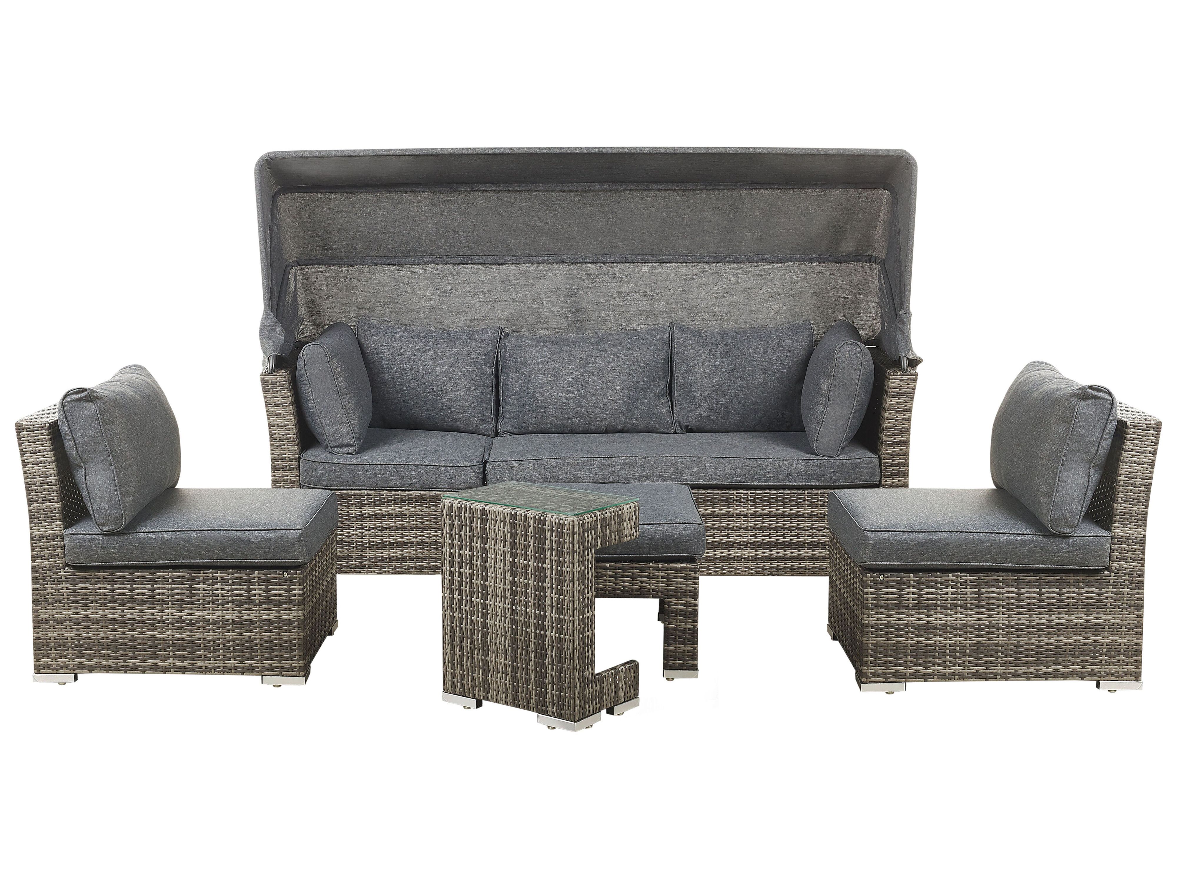 Garden Lounge Set with Table 6 Seater CORTE Modular PE Rattan Dark Brown