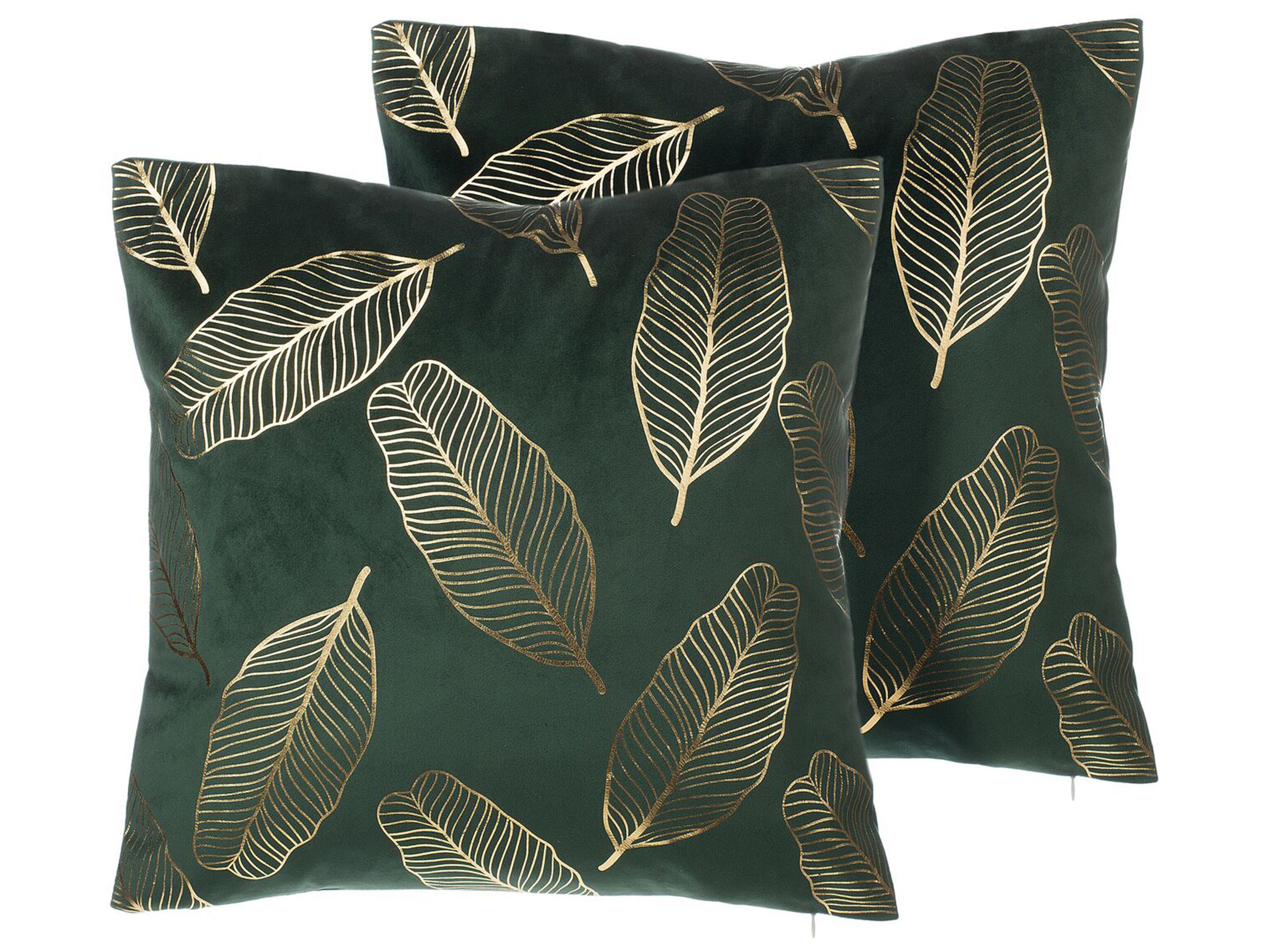 Set of 2 Decorative Cushions FREESIA Velvet 45 x 45 cm Dark Green Plant Pattern