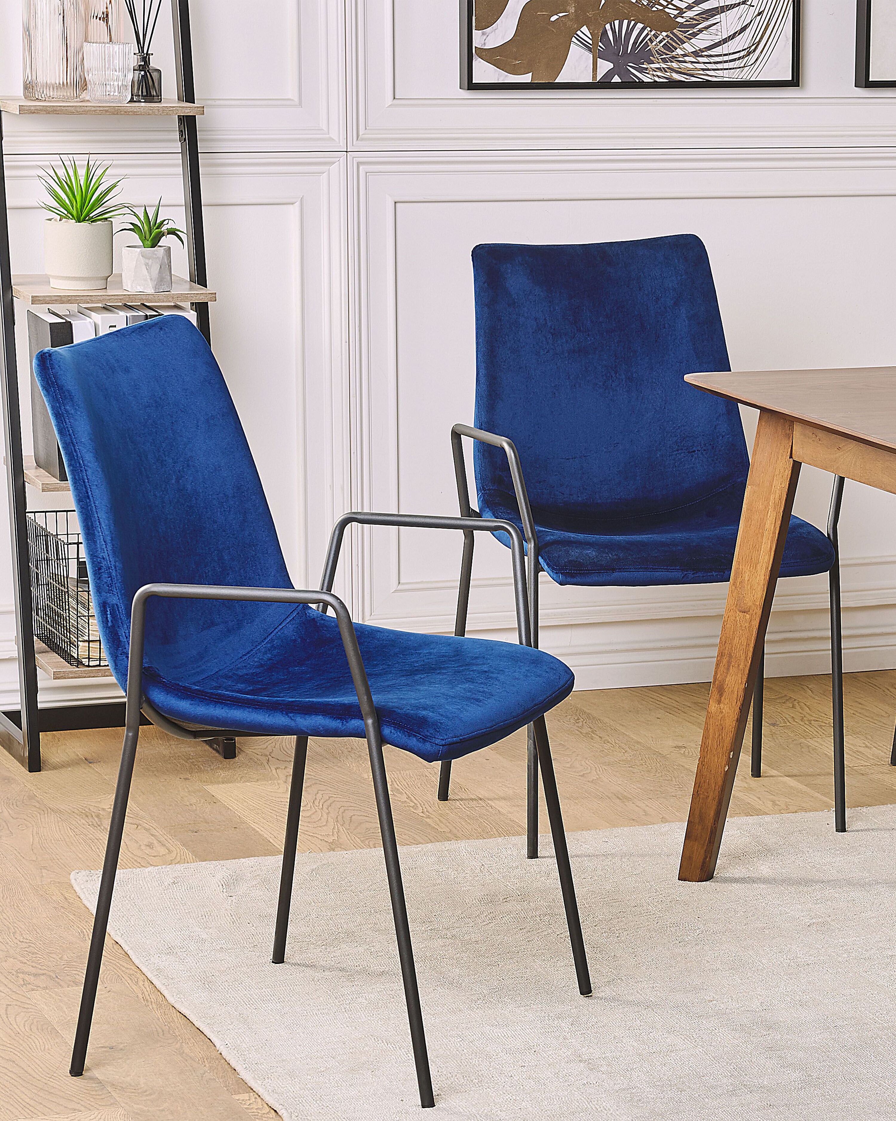 Set of 2 Dining Chairs JEFFERSON Velvet Dark Blue