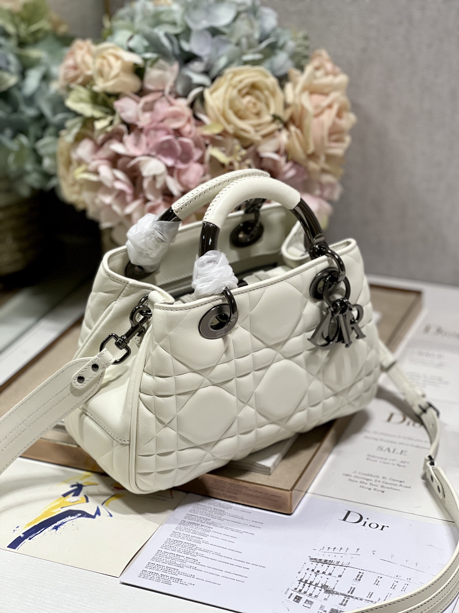 The Medium Lady 95.22 Bag With Black Tone Hardware Black/White/Grey For Women 9.5in/ 24cm1:1High-quality replica
