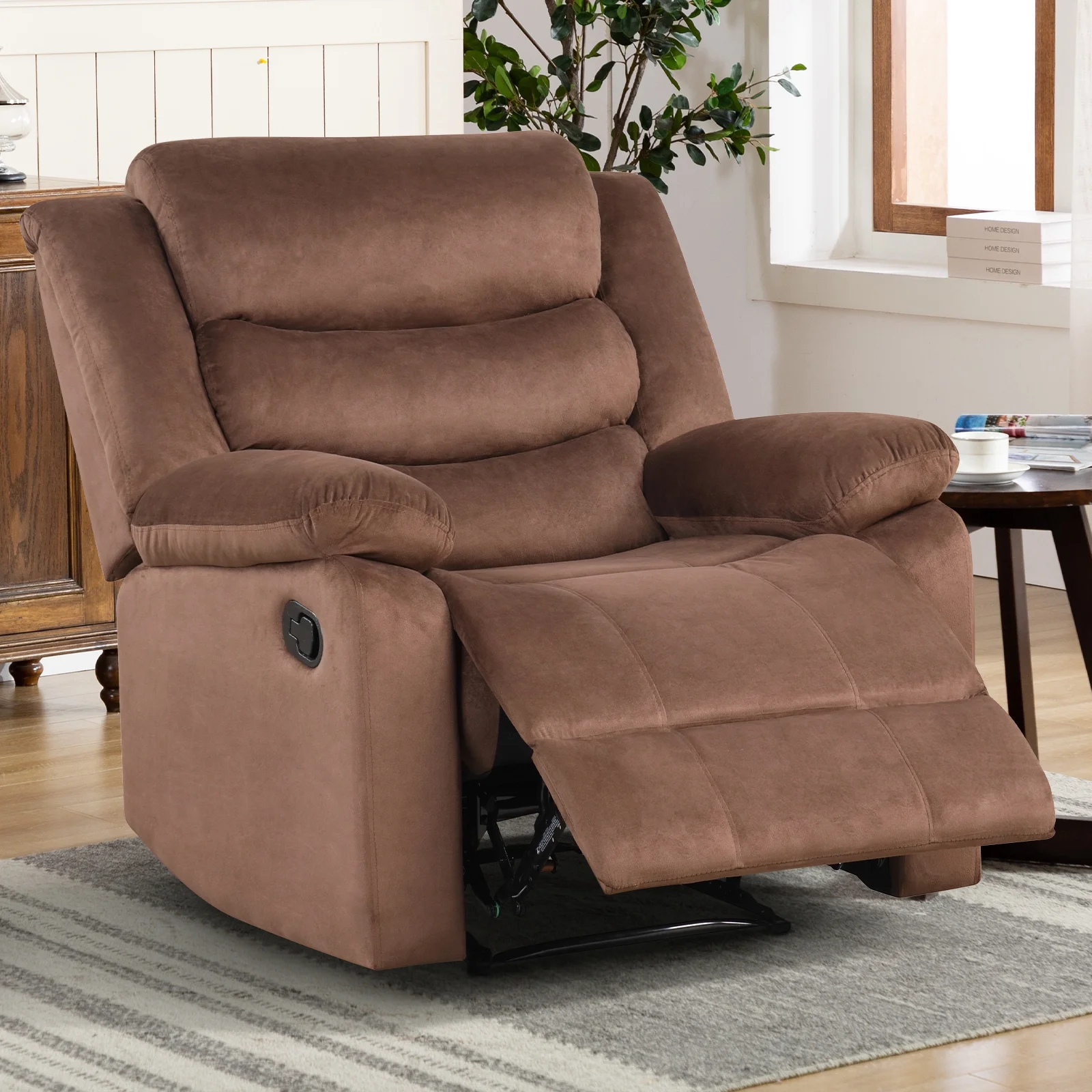 Bonzy Home Recliner Chairs for Living Room Overstuffed Breathable Fabric Reclining Chair Manual Sofa Brown - Image 10