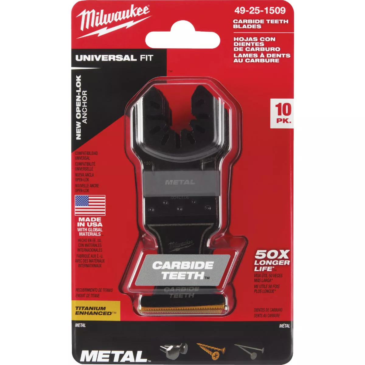 Milwaukee OPEN-LOK 1-3/8 In. Titanium Enhanced Carbide Metal Cutting Oscillating Blade (10-Pack)