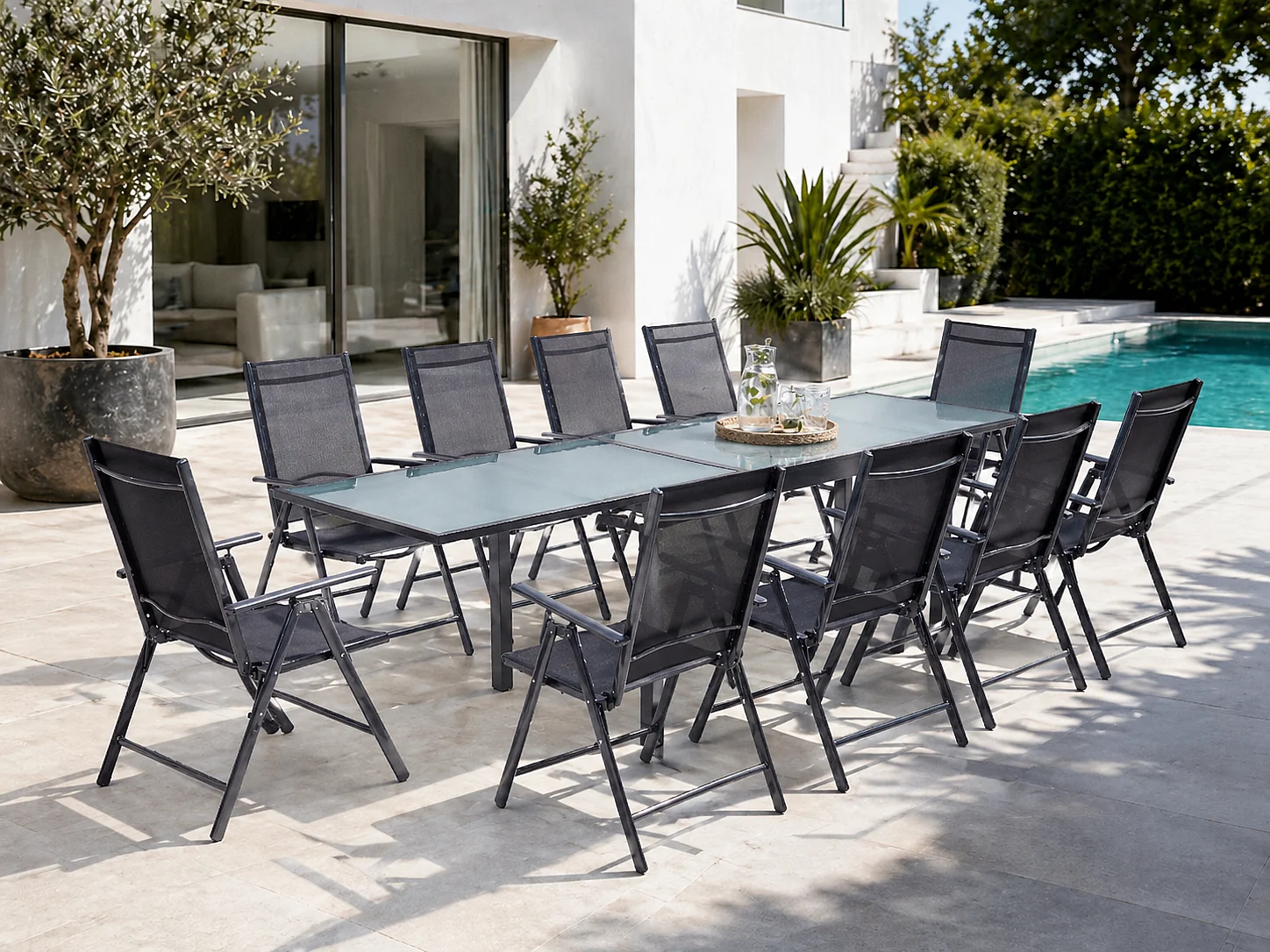 Table de jardin extensible 10 fauteuils en alu et toile PVC BRESCIA