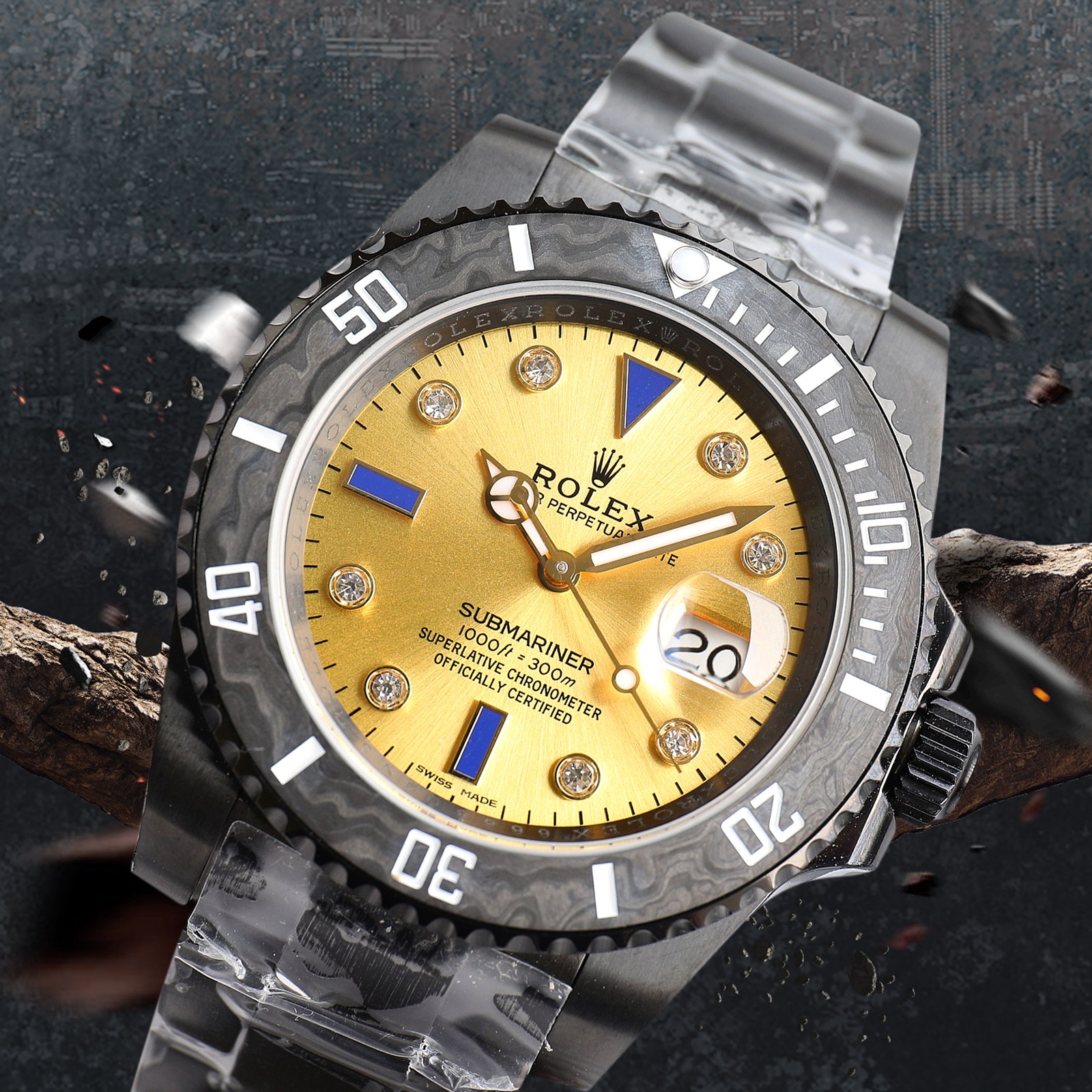 ROLEX Rolex Customized Submariner-Diamond Dial-Carbon Fiber Bezel-Black Gold(1:1 replica) - Top club