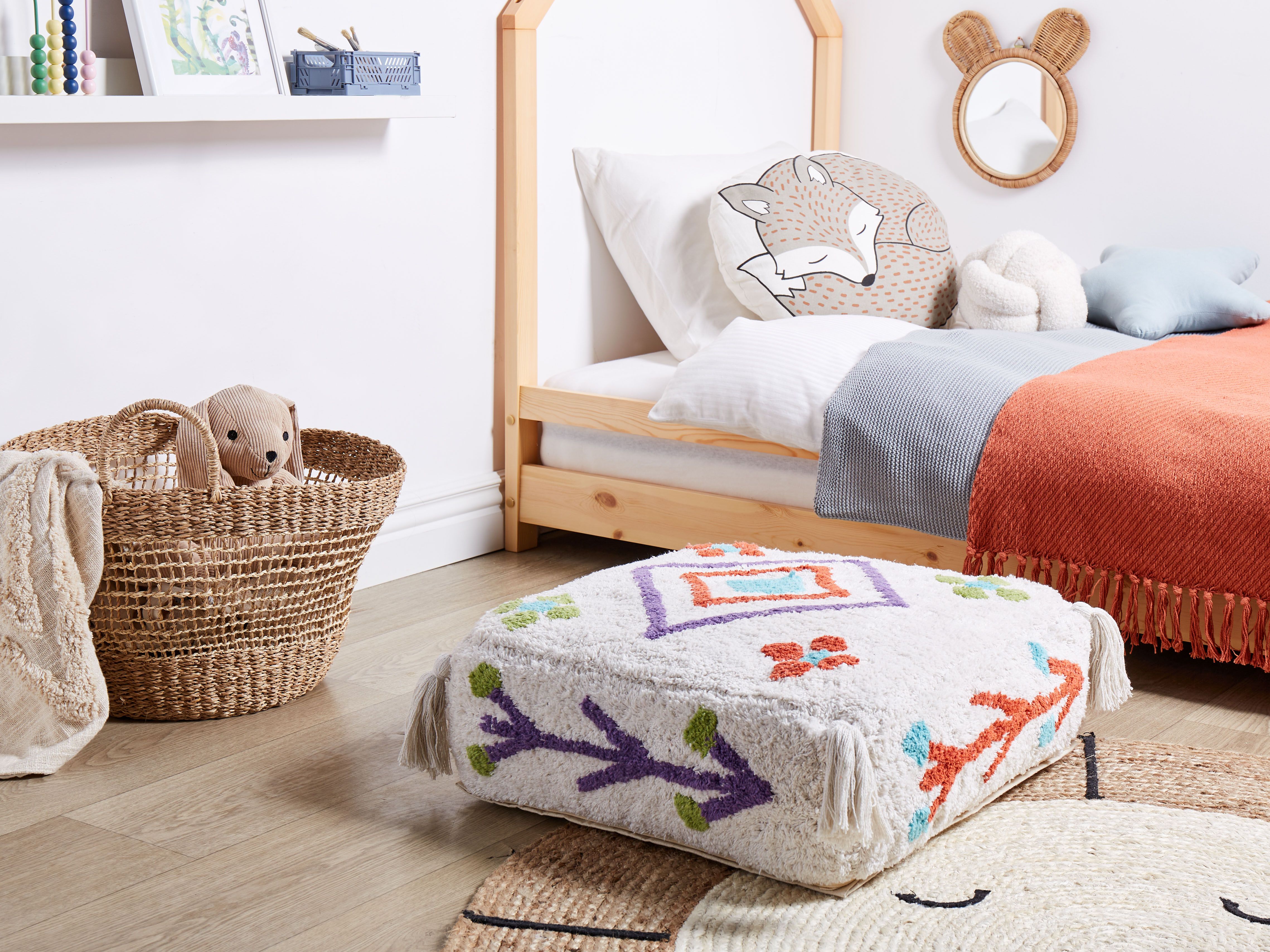Pouffe Embroidery DIPLO Cotton White
