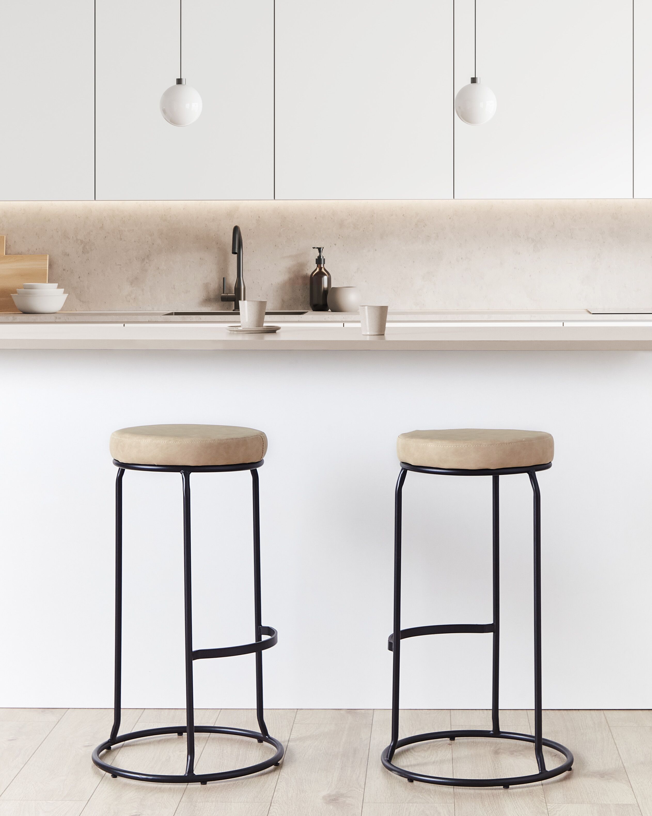 Set of 2 Bar Stools MILROY Faux Leather Beige