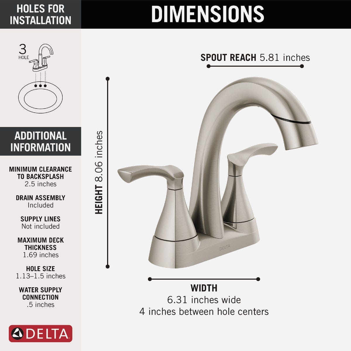 Delta Sandover Brushed Nickel 2-Handle Centerset Pull-Down Bathroom Faucet