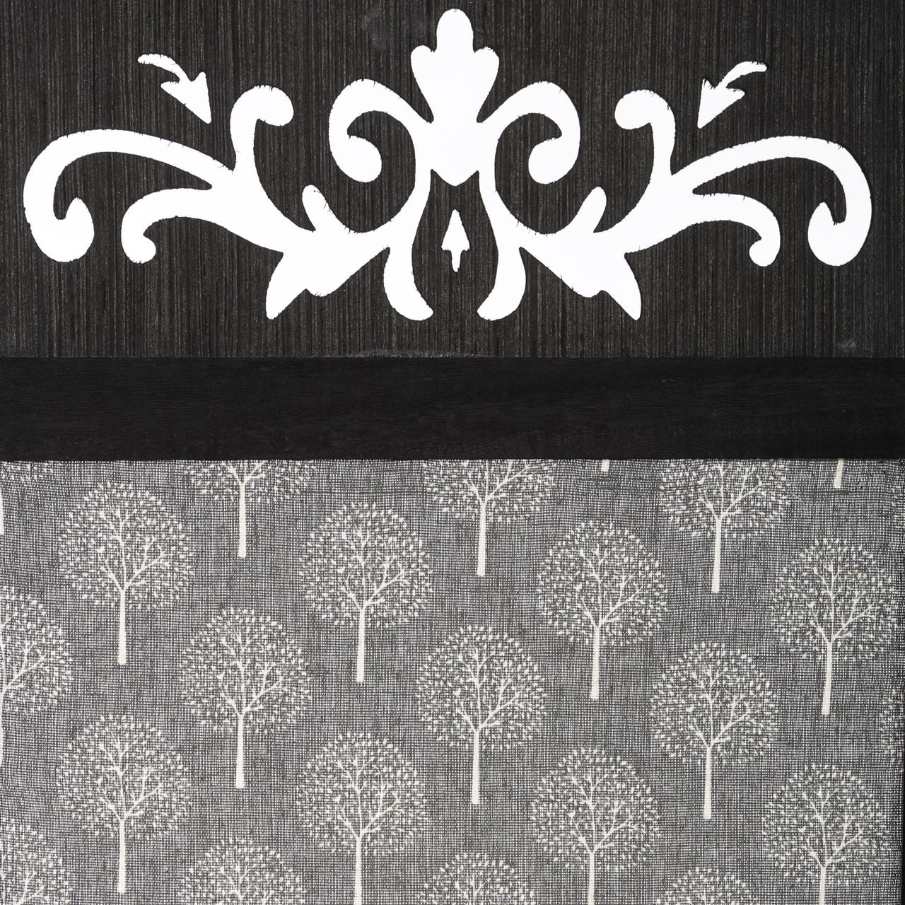 3 Panel Room Divider Solid Wood and Canvas with Decorative Cutouts Tree Design 67