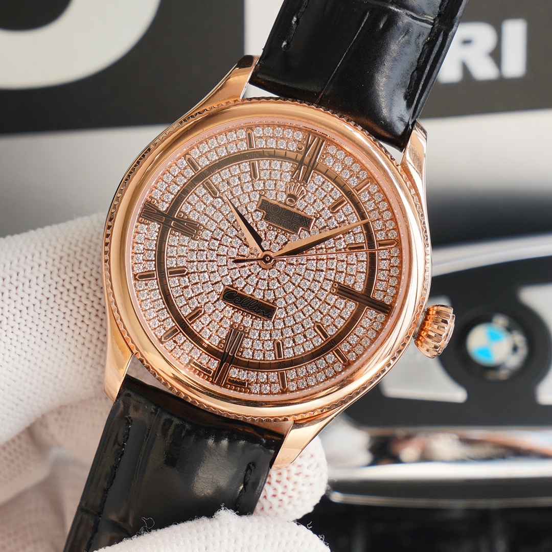 Rolex Cellini Full Star Collection-39.5mm-Imported Italian cowhide leather(1:1 replica) - Elite Watch Atelier