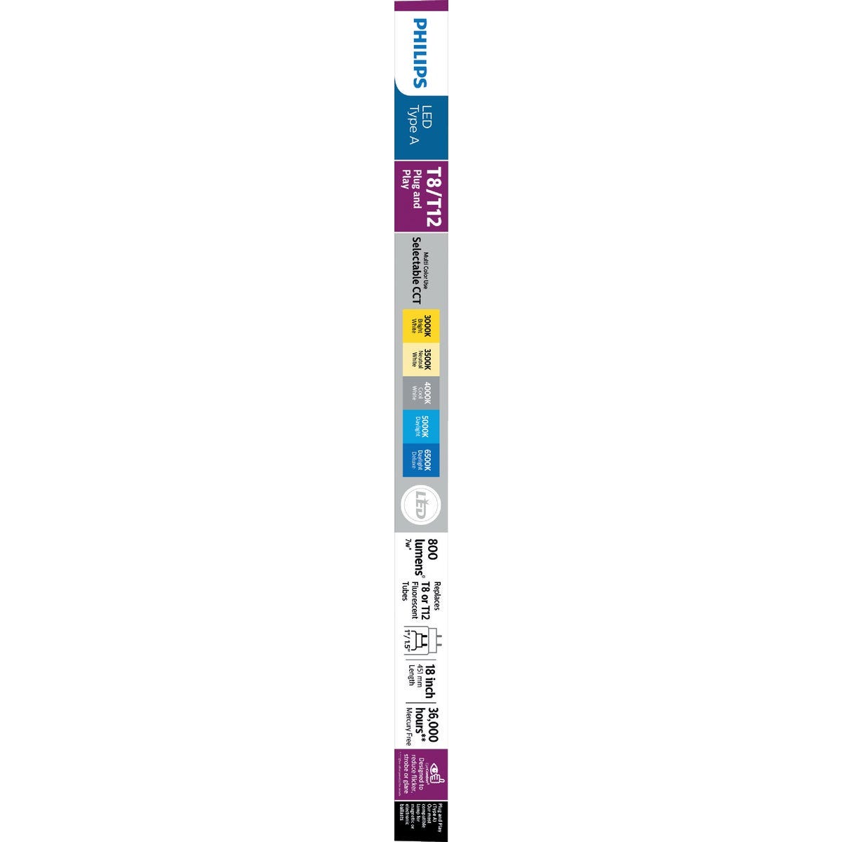 Philips Plug and Play 7W Equivalent 18 In. T8/T12 Type A Multi-CCT LED Tube Light Bulb