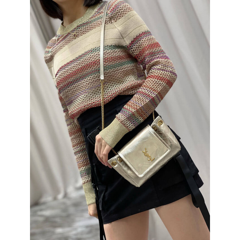 Replica Saint Laurent Nolita Mini Leather Shoulder Bag 672738 Champagne Gold1:1High-quality replica