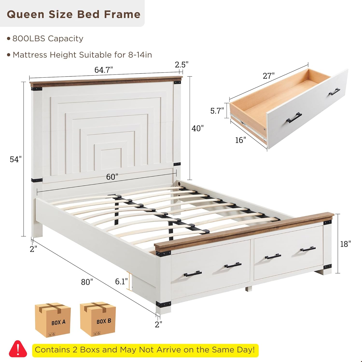 T4TREAM Farmhouse Queen Size Bed Frame with 54