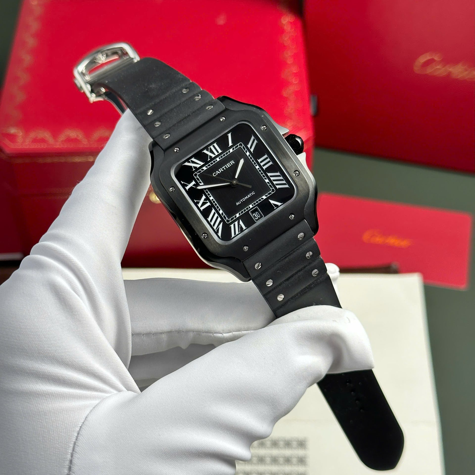 Cartier Santos Black Replica 11 Watch Rubber Strap BV Factory 39.8mm - Top club