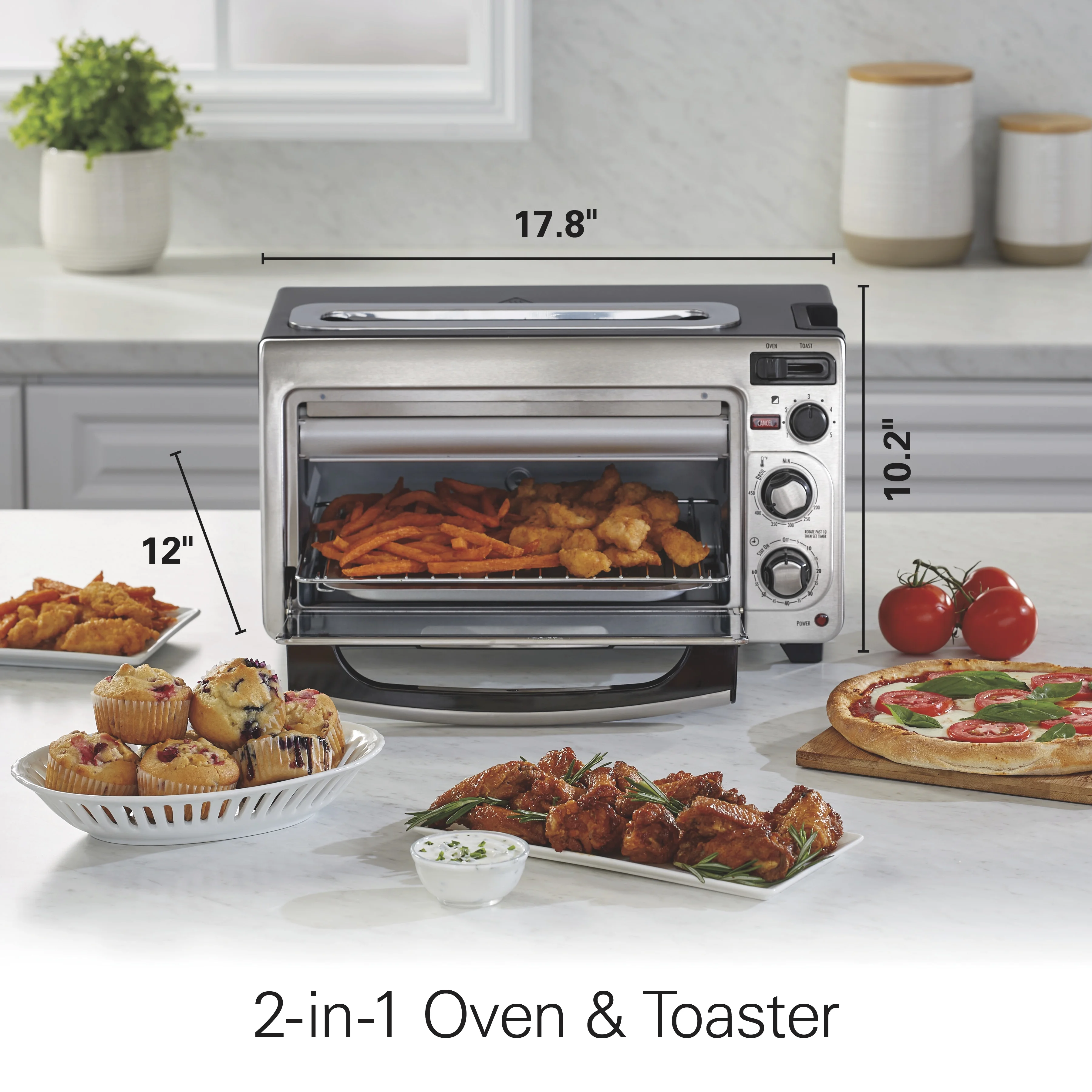 Hamilton Beach 2-in-1 Countertop Toaster Oven & Long Slot 2 Slice Toaster Combo, Stainless Steel - Image 8