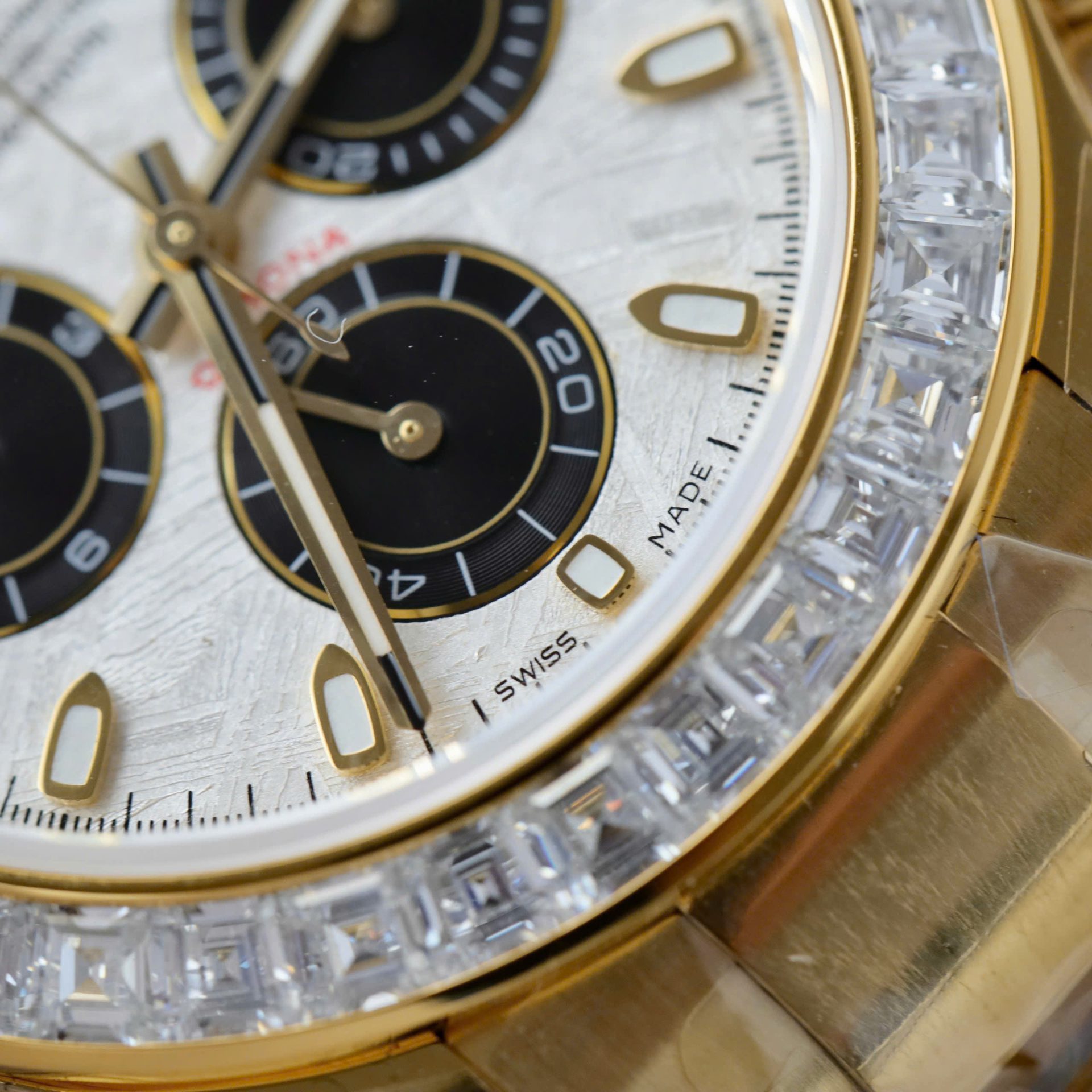 Rolex Daytona Meteorite Dial Copies Watch Gold Wrapped + Moisanite Baguette 40mm - Top club