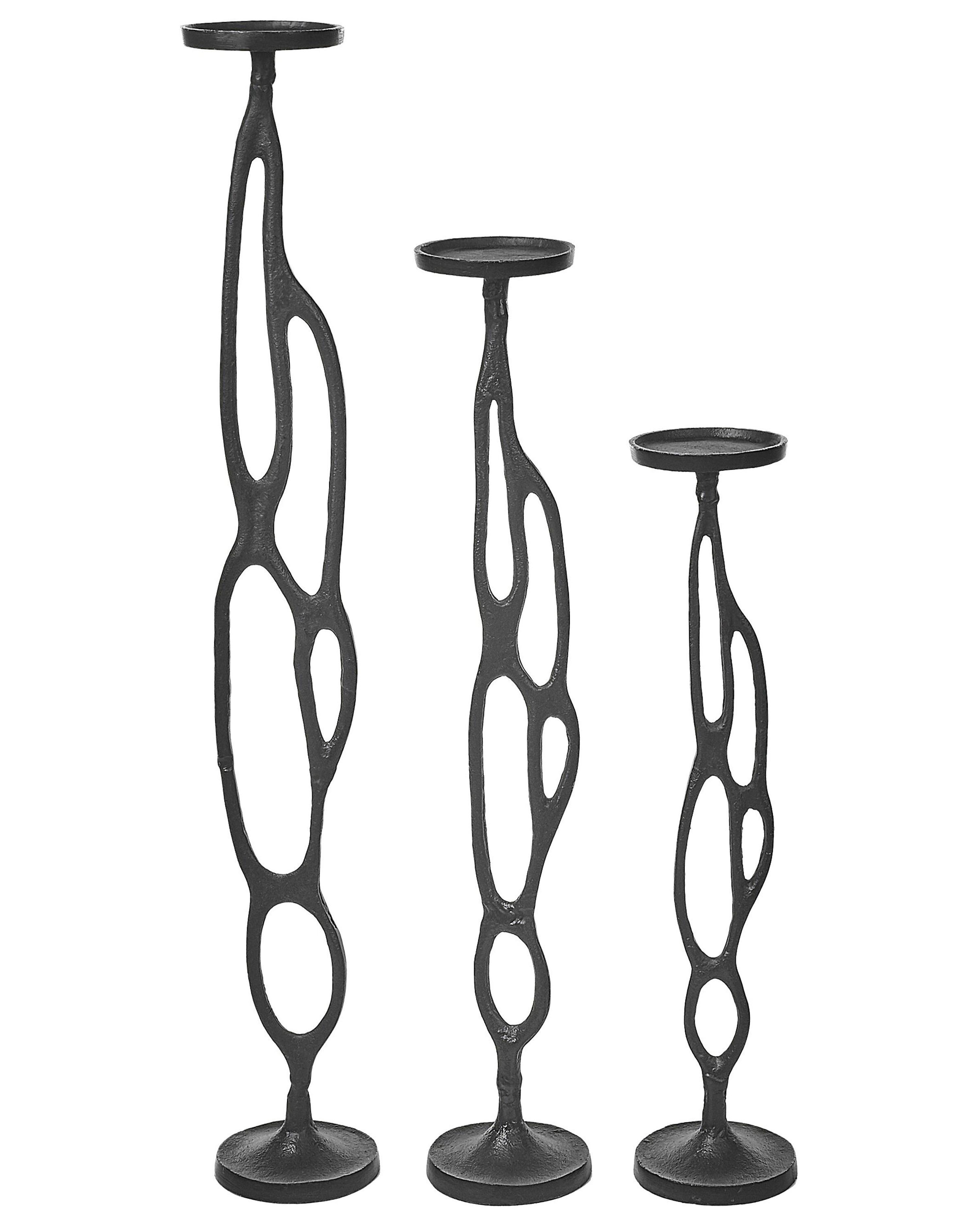 Set of 3 Candle Holders BUNI Metal 54/68/84 cm Black