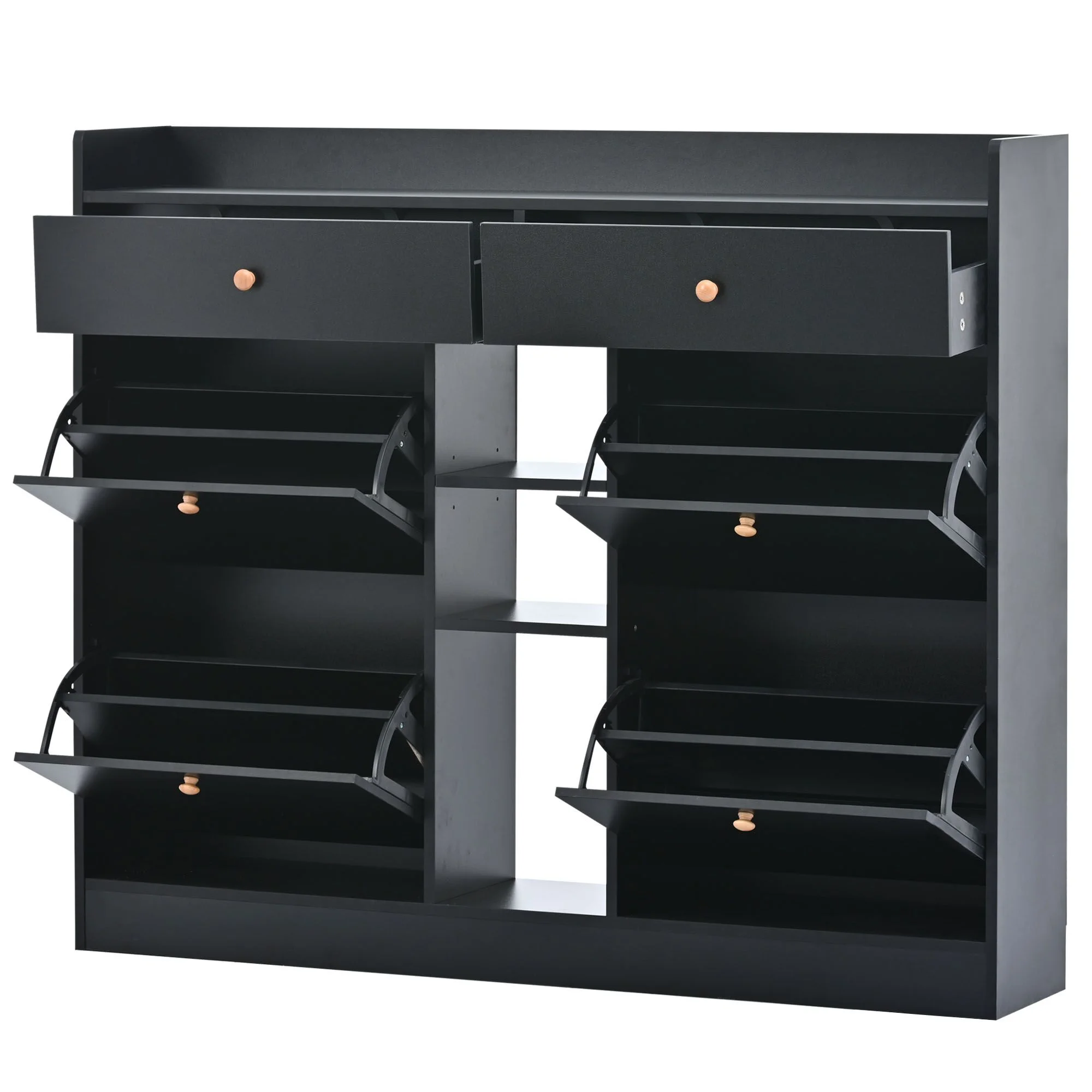 Aukfa Shoe Cabinet with 4 Flip Drawers and 2 Storage Drawers- Black - Image 9