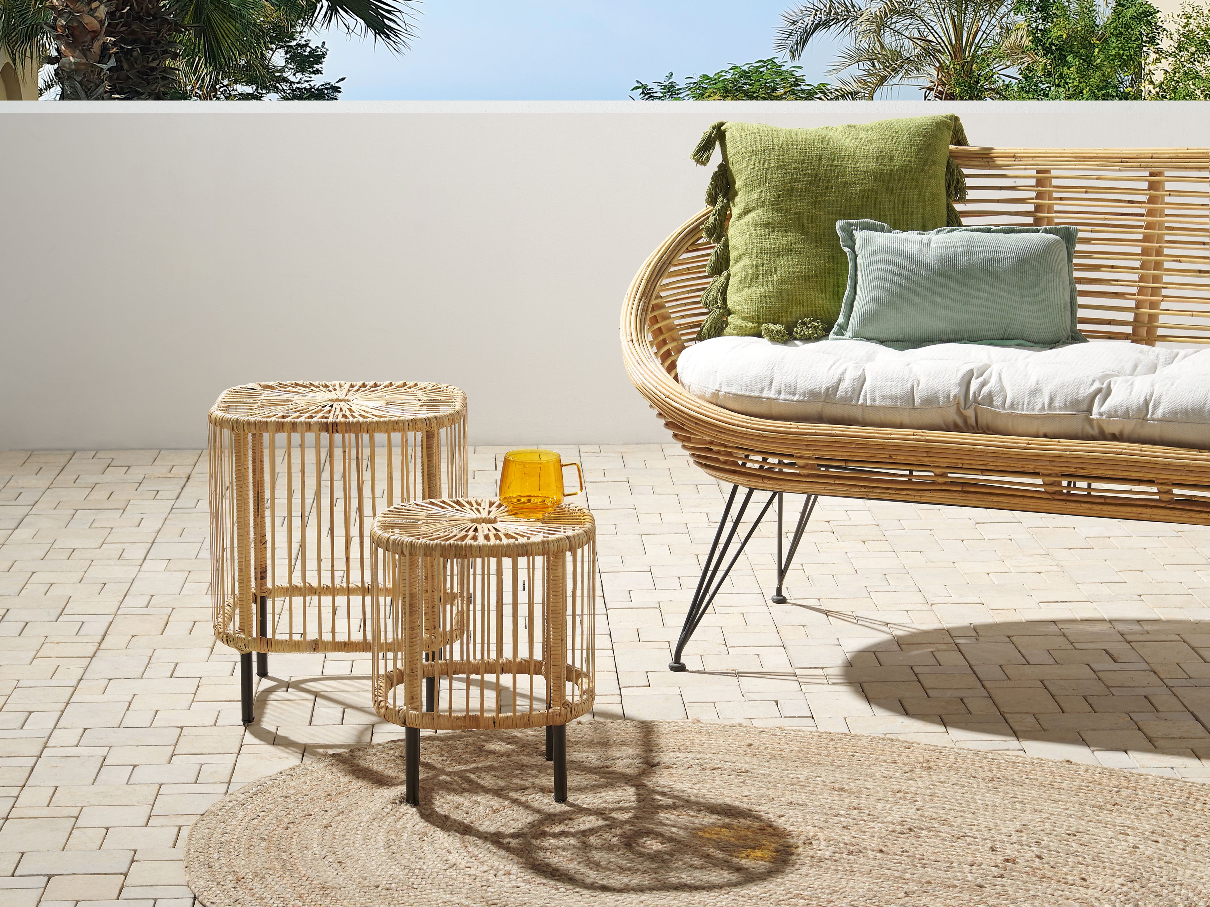 Set of 2 Coffee Tables CESENATICO Rattan Natural