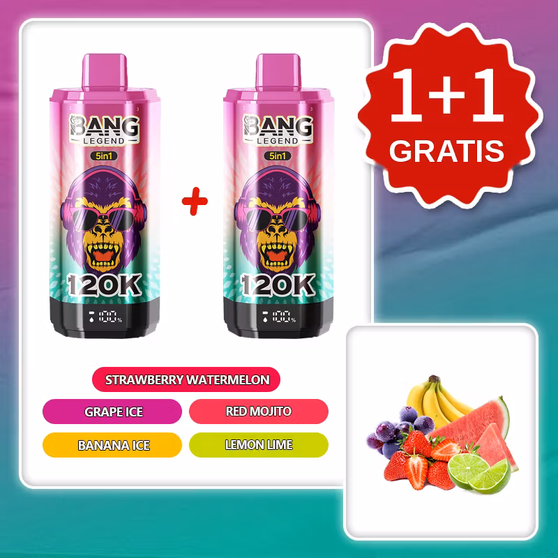 BANG LEGEND 120 000 puffów 5w1 – Strawberry Watermelon, Grape Ice, Red Mojito, Banana Ice | 1+1 gratis