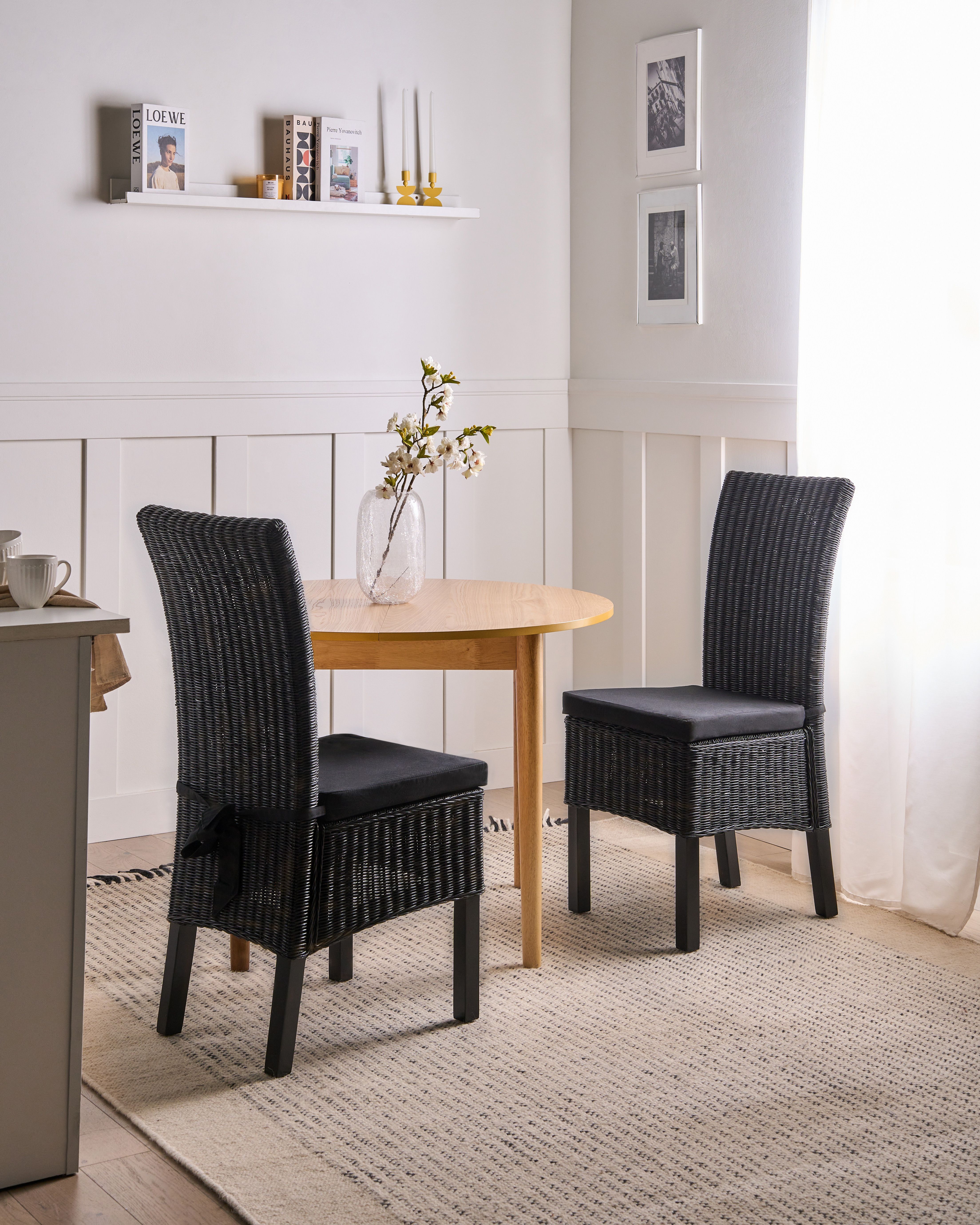 Set of 2 Dining Chairs ANDES Rattan Black