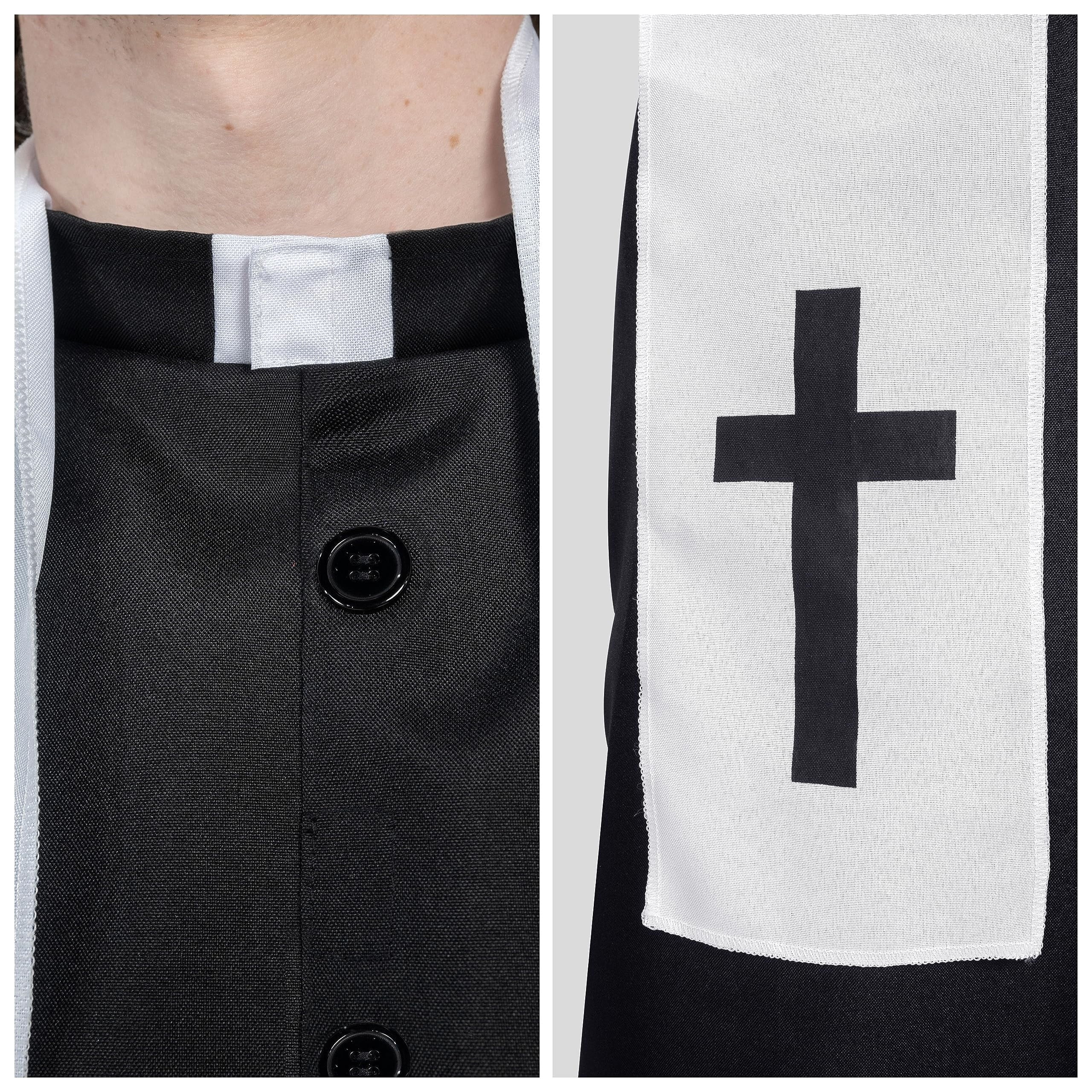 Joyfy Men's Priest Costume Black Priest Father Robe Stole for Halloween Party Dress up Cosplay - Image 6 Joyfy Men's Priest Costume Black Priest Father Robe Stole for Halloween Party Dress up Cosplay - Image 6