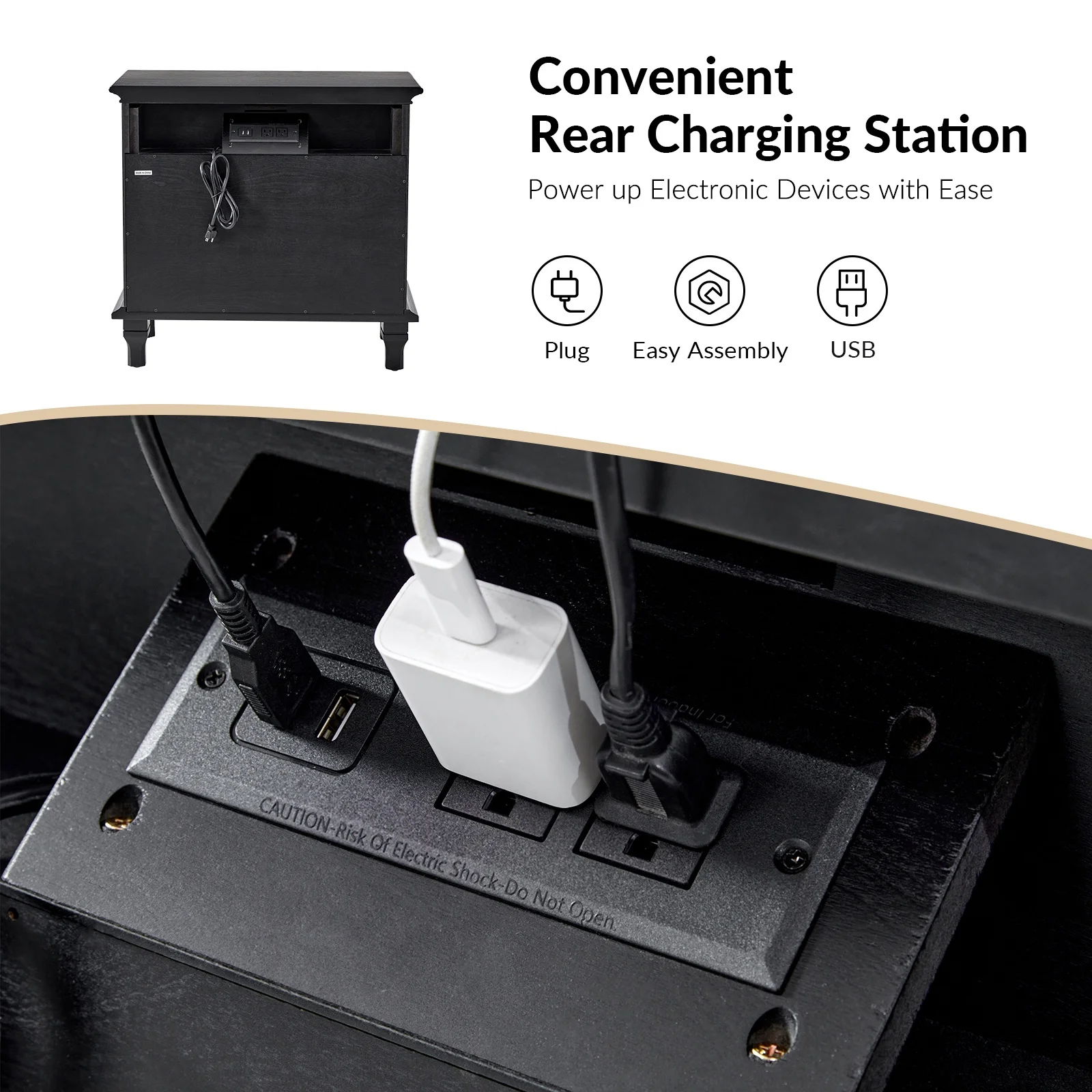 Farmhouse 3 Drawers Nightstand with Tray Bedside Table with Charging Station Acorn - Image 33