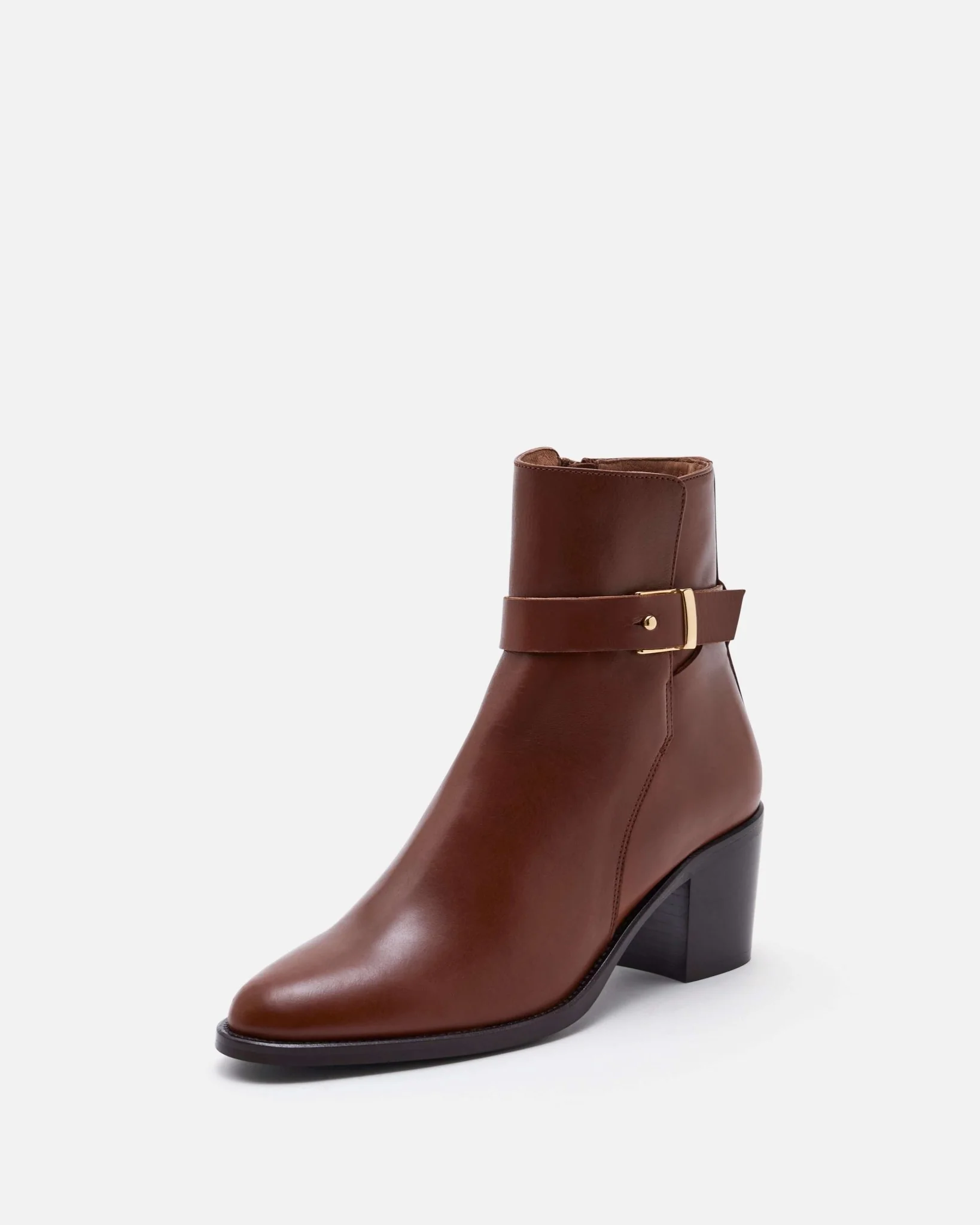 BOTTINES EMMA - En cuir avec boucle cognac