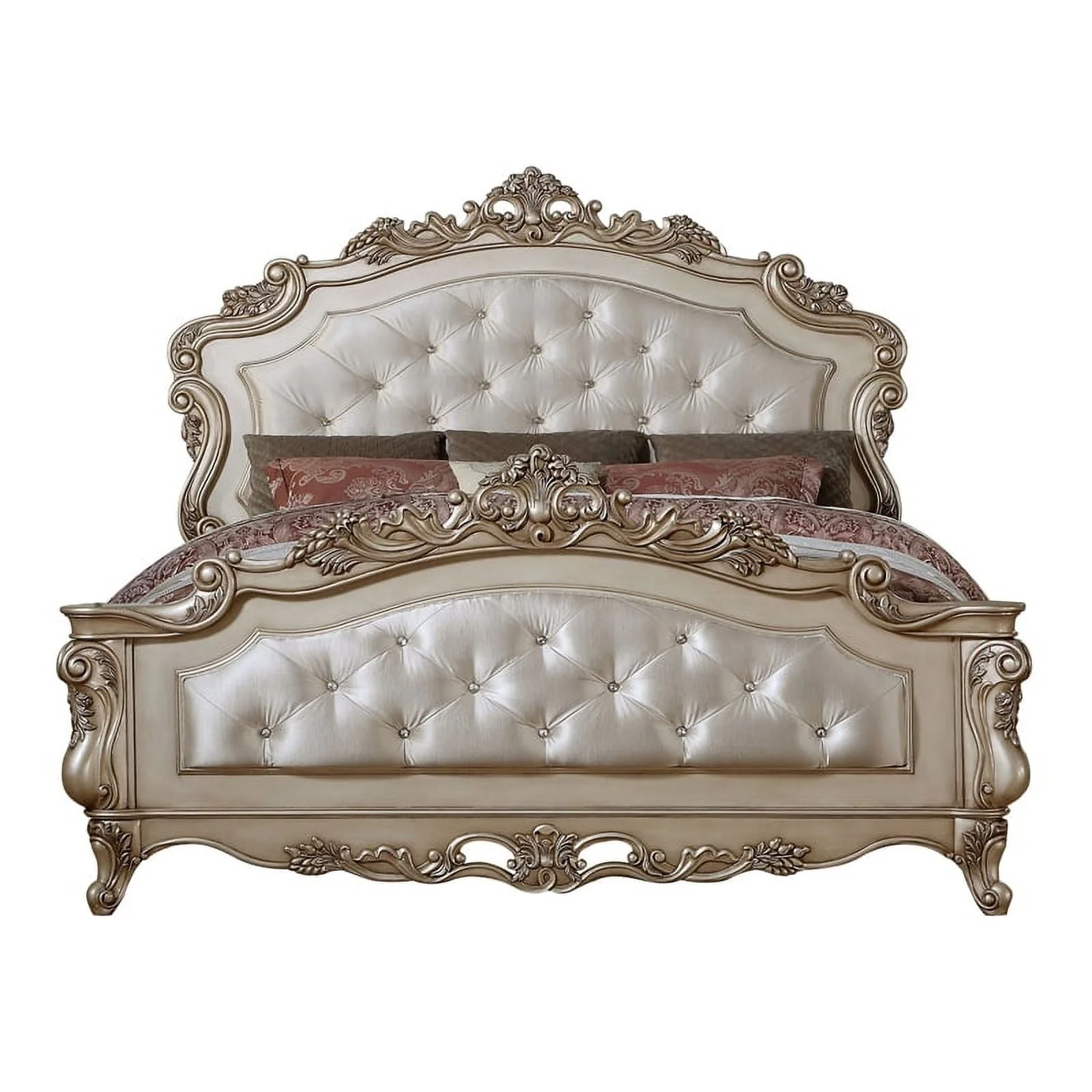 Acme Gorsedd Queen Bed in Cream Fabric and Golden Ivory - Image 3