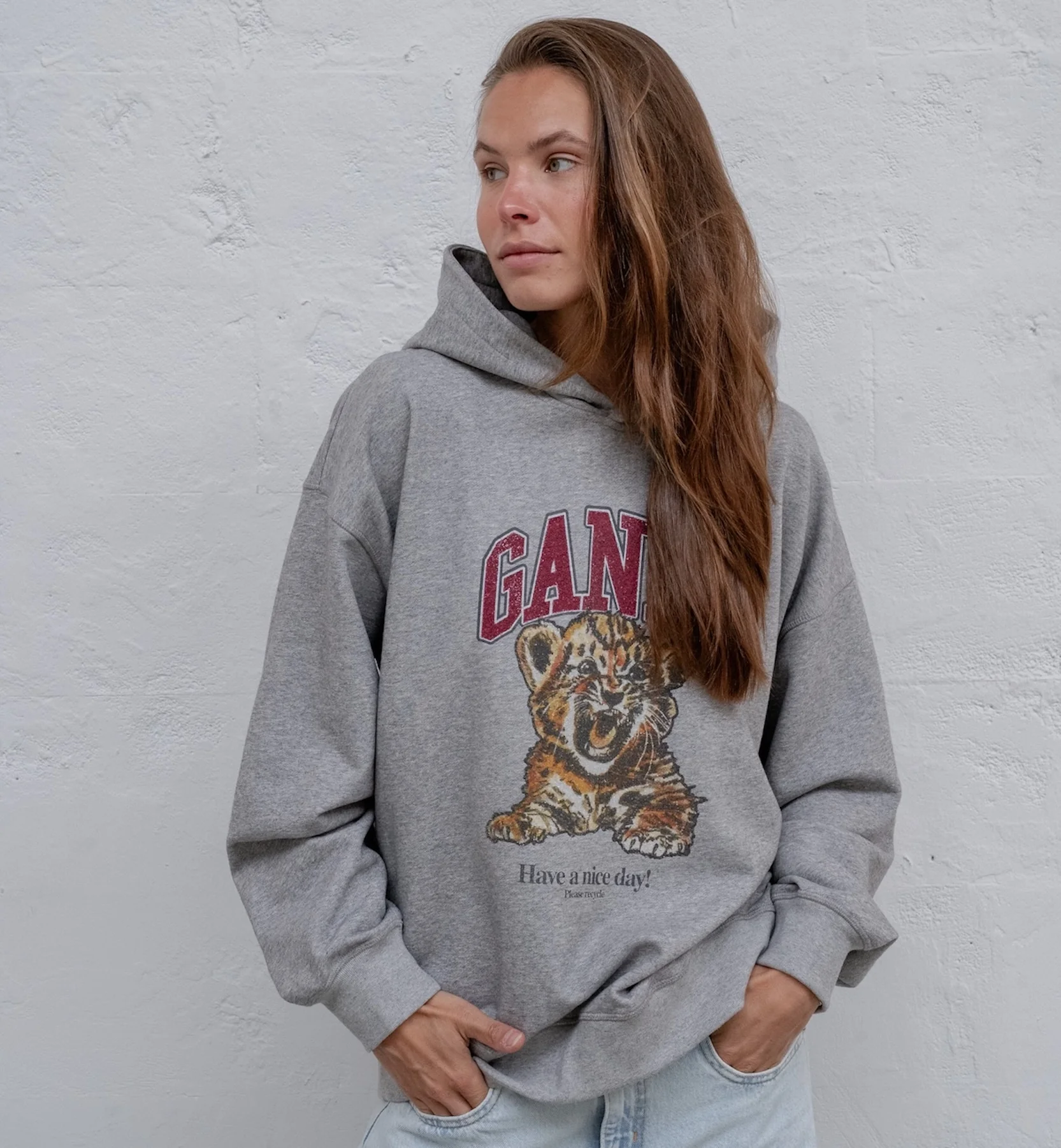 GANNI Isoli Hoodie Beaded Baby Tiger Print Sweater
