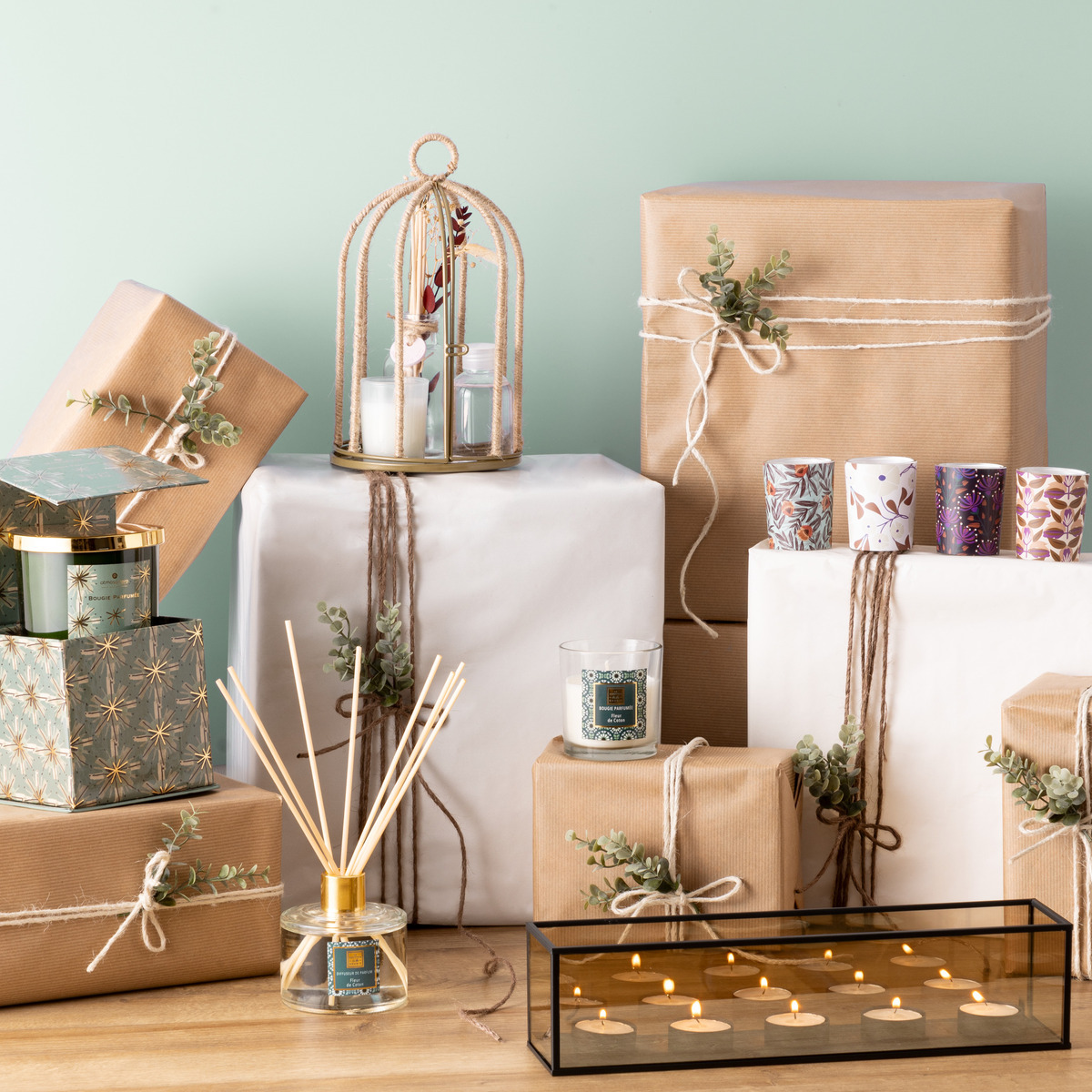 Cage gift box "Paola" Linen flower, D.14 cm