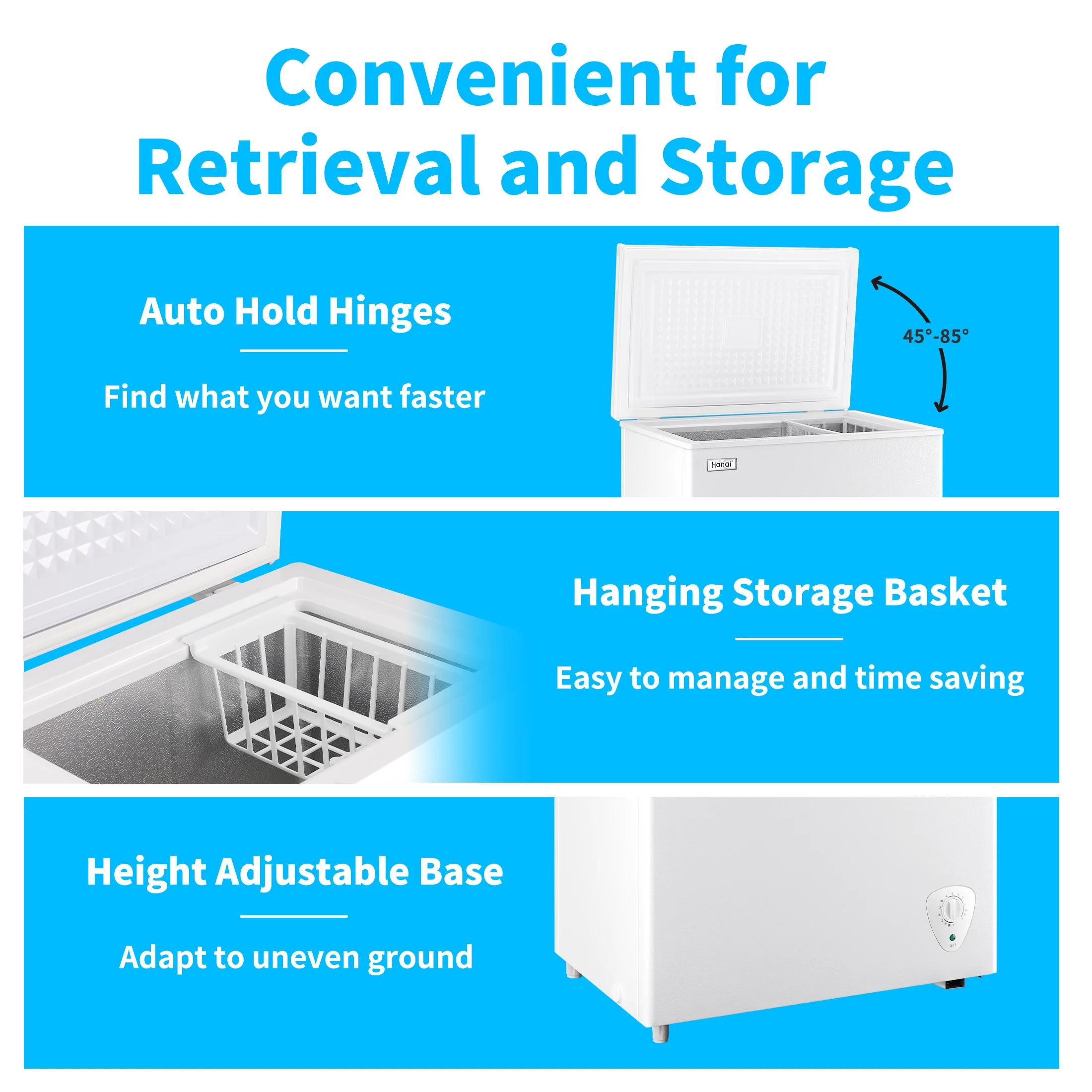 WANAI 3.5 Cu.ft,Chest Freezer,Deep Freezer,Removable Storage Basket Freezer,White - Image 4