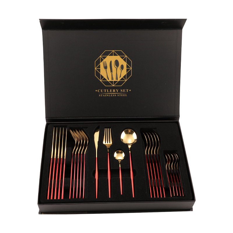 Factory Price Portable Cutlery Set 24 Pieces Stainless Steel Flatware Luxury Cutlery Spoon Fork and Knife Set With Fancy Box