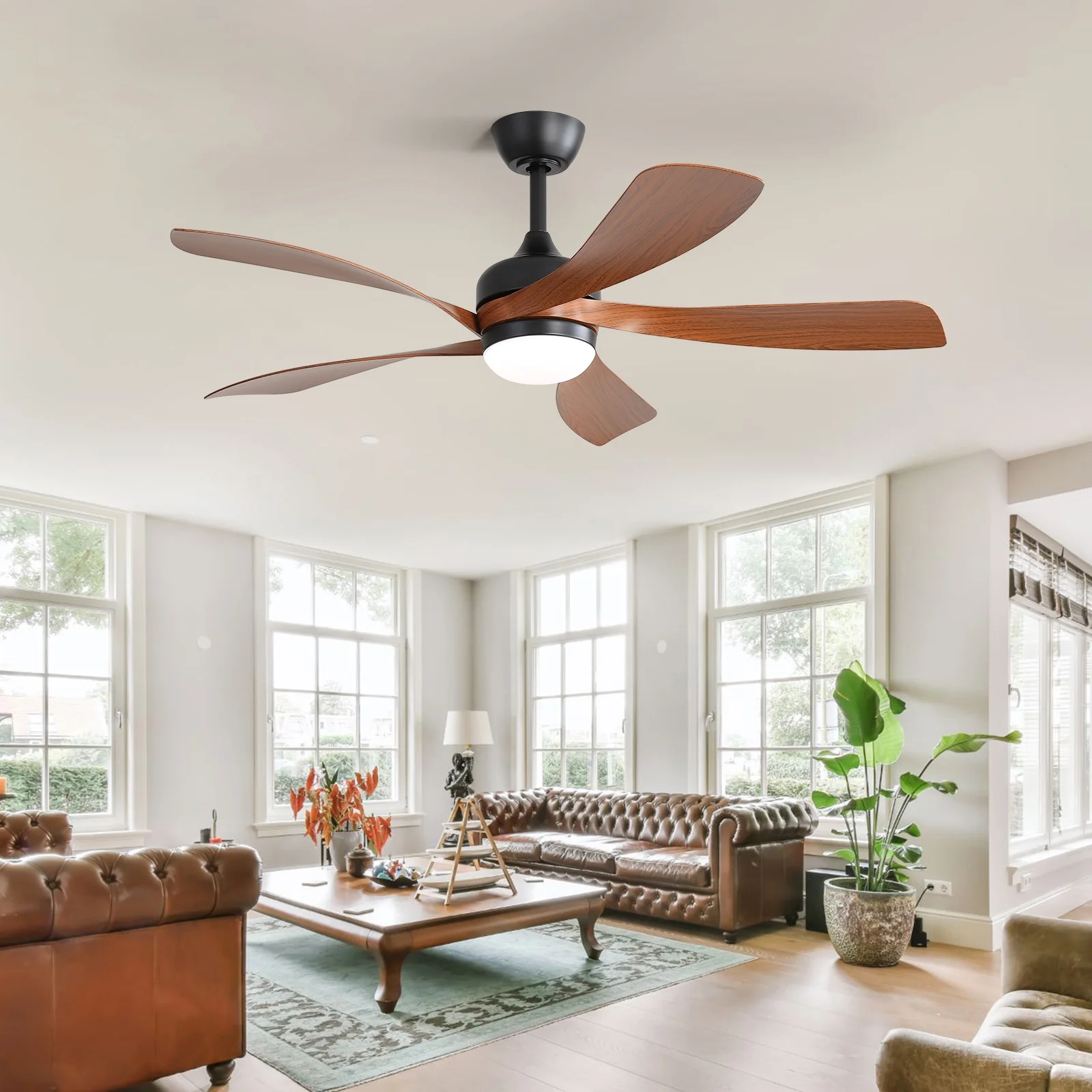 Sofucor 52 Inch Black Ceiling Fan with LED Light and Remote