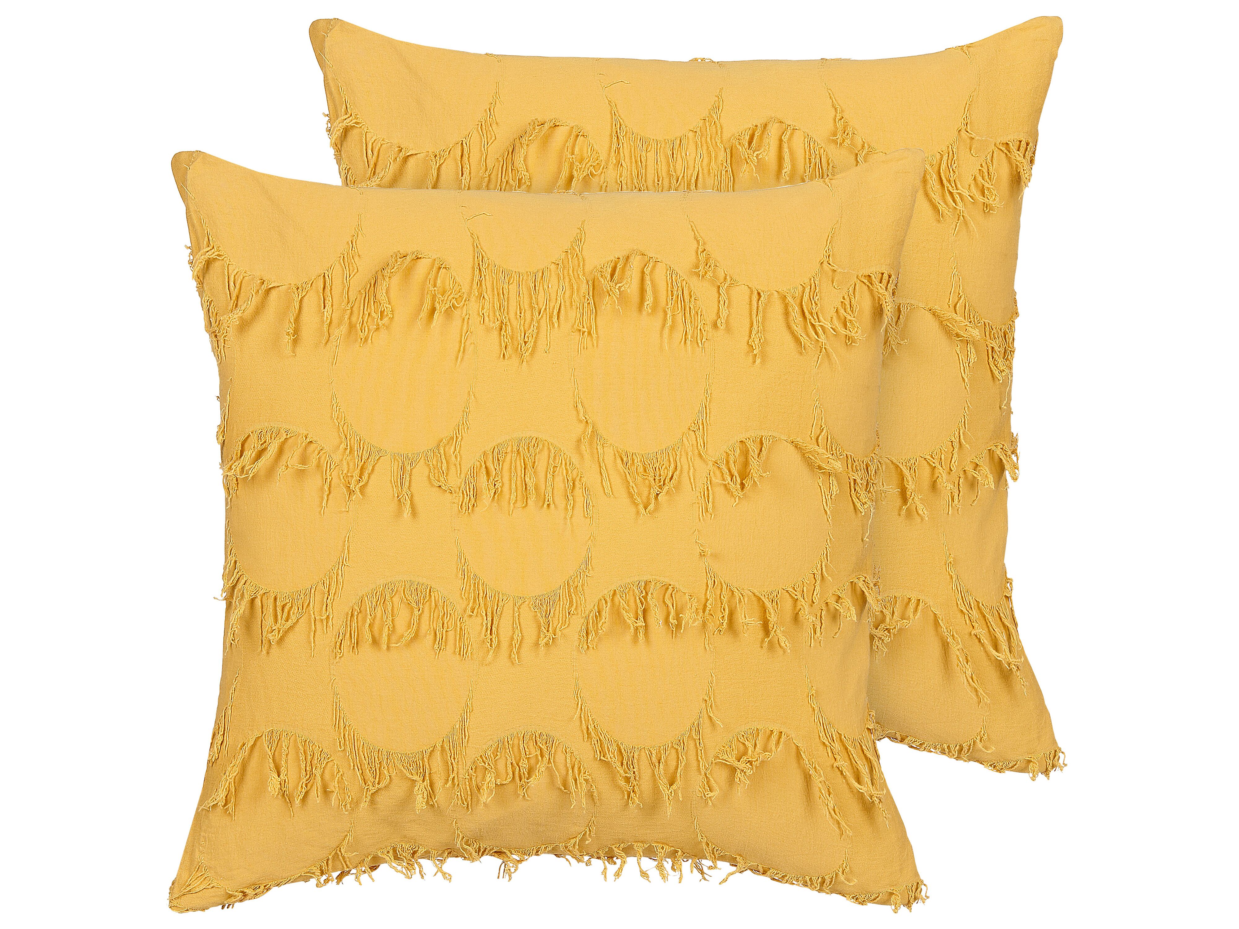Set of 2 Decorative Cushions AGASTACHE 45 x 45 cm Yellow Geometric Pattern