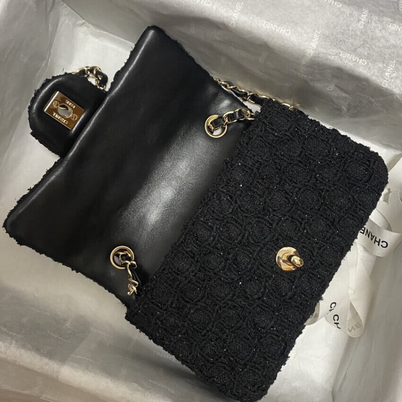 Replica Chanel 20Cm Classic Flap Bag In Black Tweed 11161:1High-quality replica