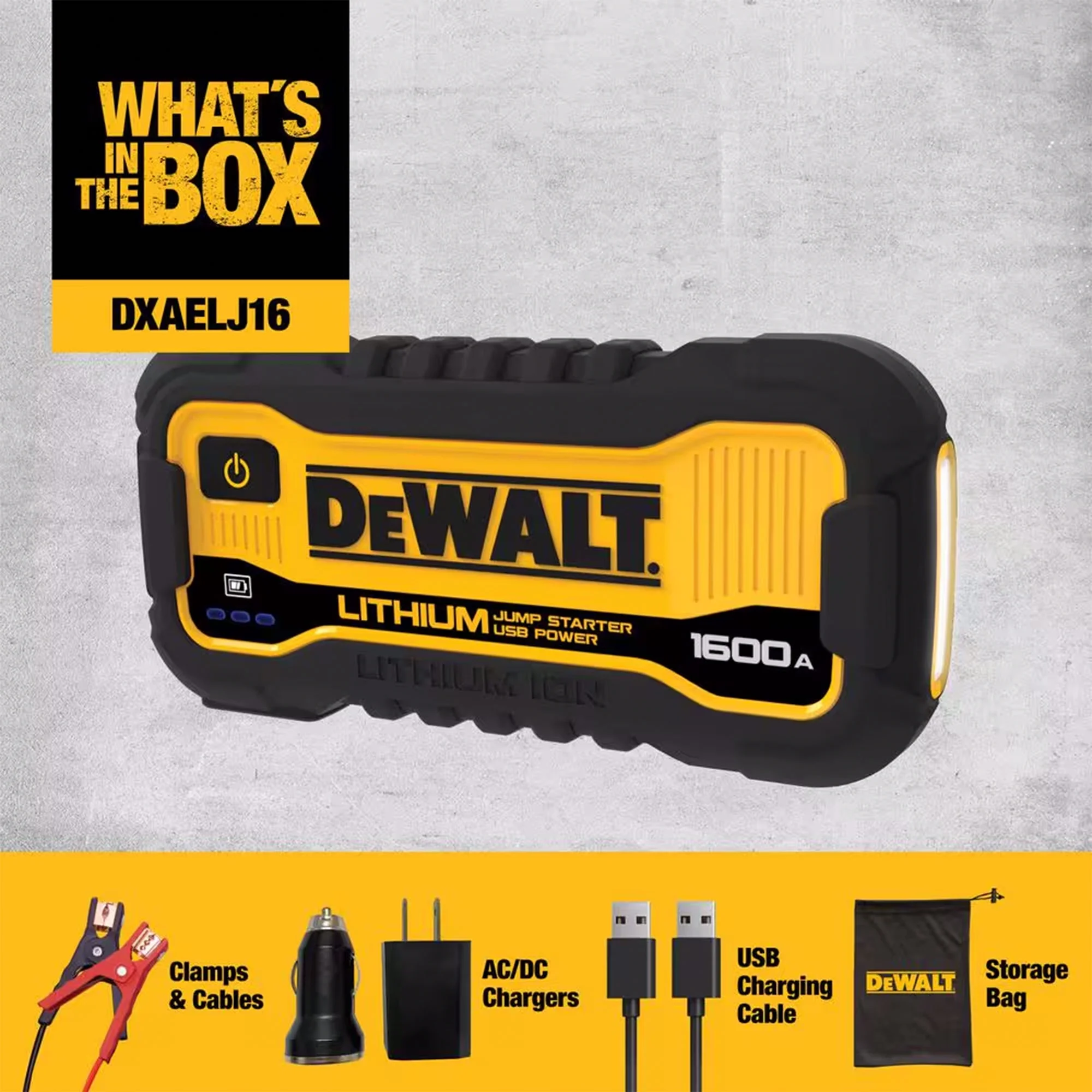 DeWalt 1600 Peak Amp Lithium Jump Starter with USB Power Bank DXAELJ16 - Image 3