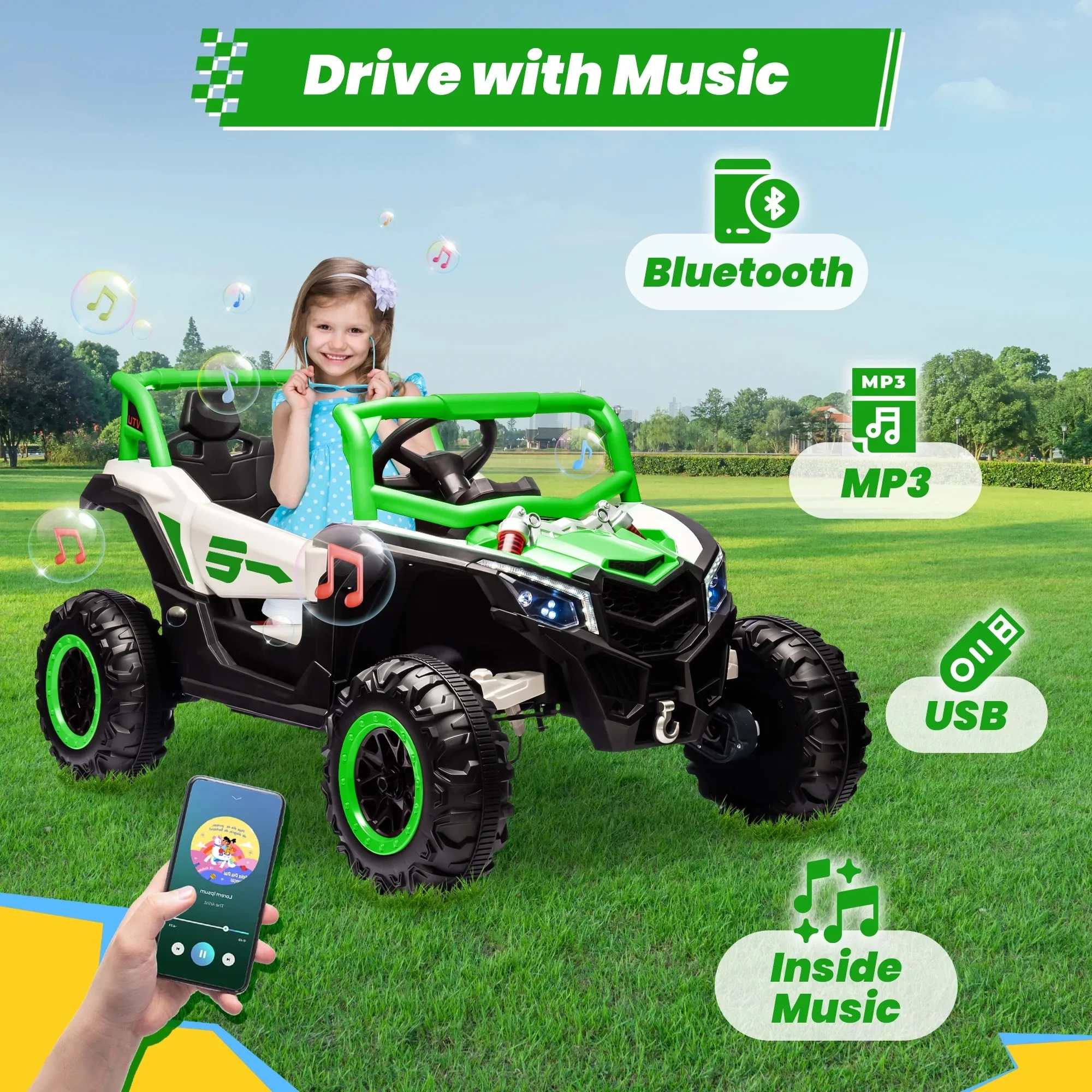 Joyracer 4WD 24 Volt Ride on Toys, 2 Seater Power Car wheels UTV with 800W Motors, Remote Control, Bluetooth Music, Spring Suspension, LED Light, Pink - Image 32