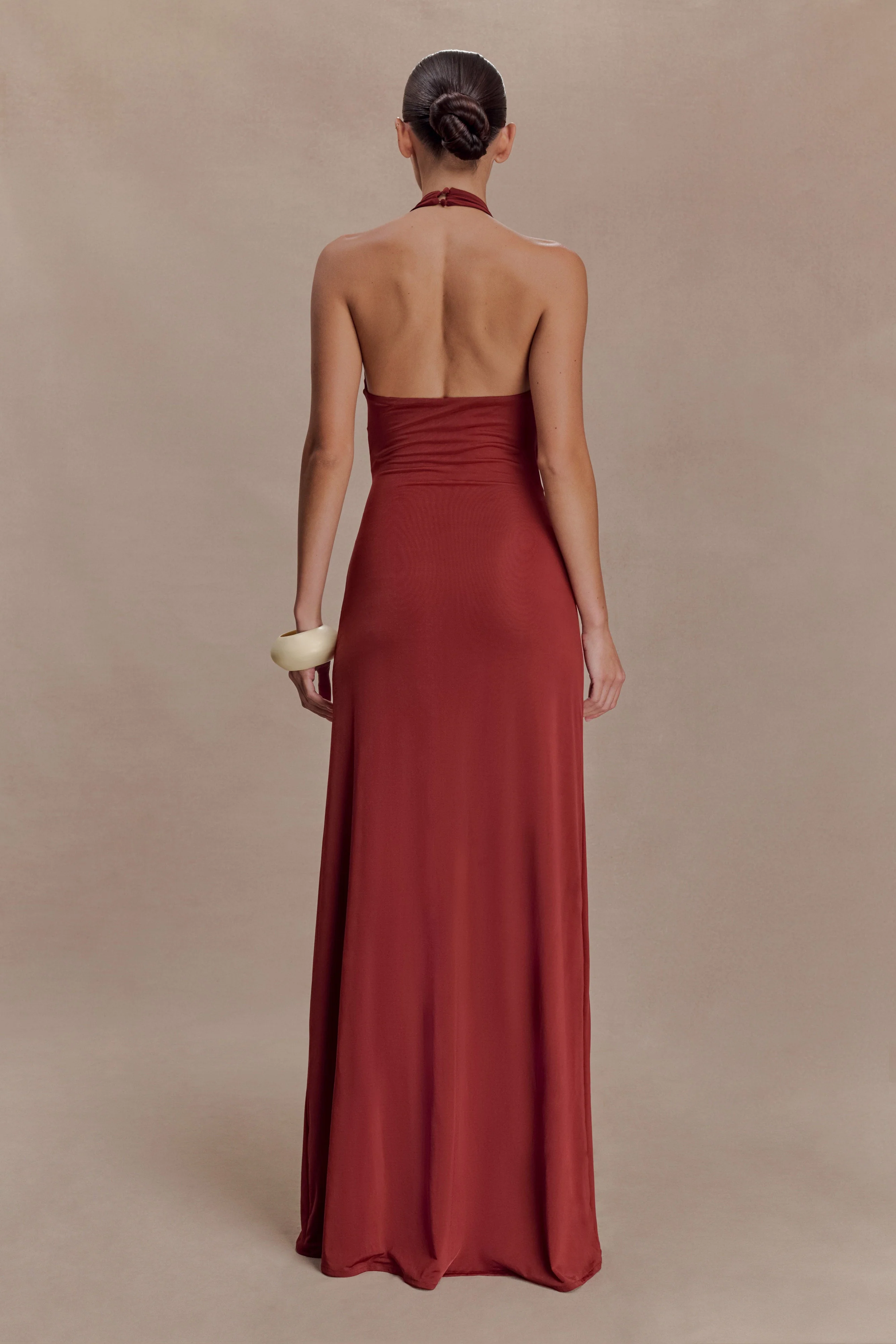 Veda Slinky Halter Maxi Dress - Russet