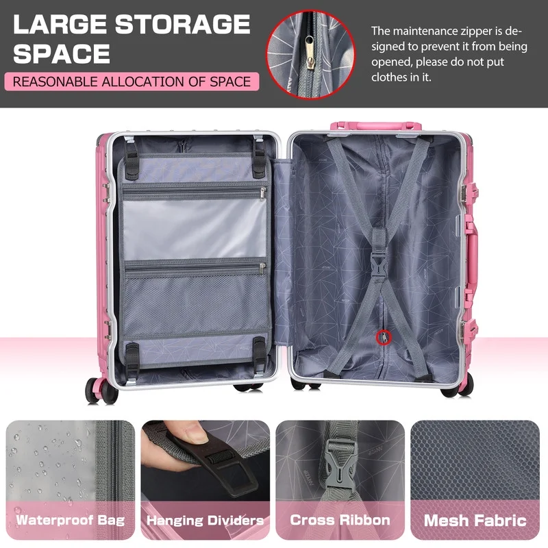 Luggage Aluminium Frame PC ABS Hardshell Suitcase with Spinner Wheels TSA Lock Zipperless Luggage 28 inch Silver - Image 44