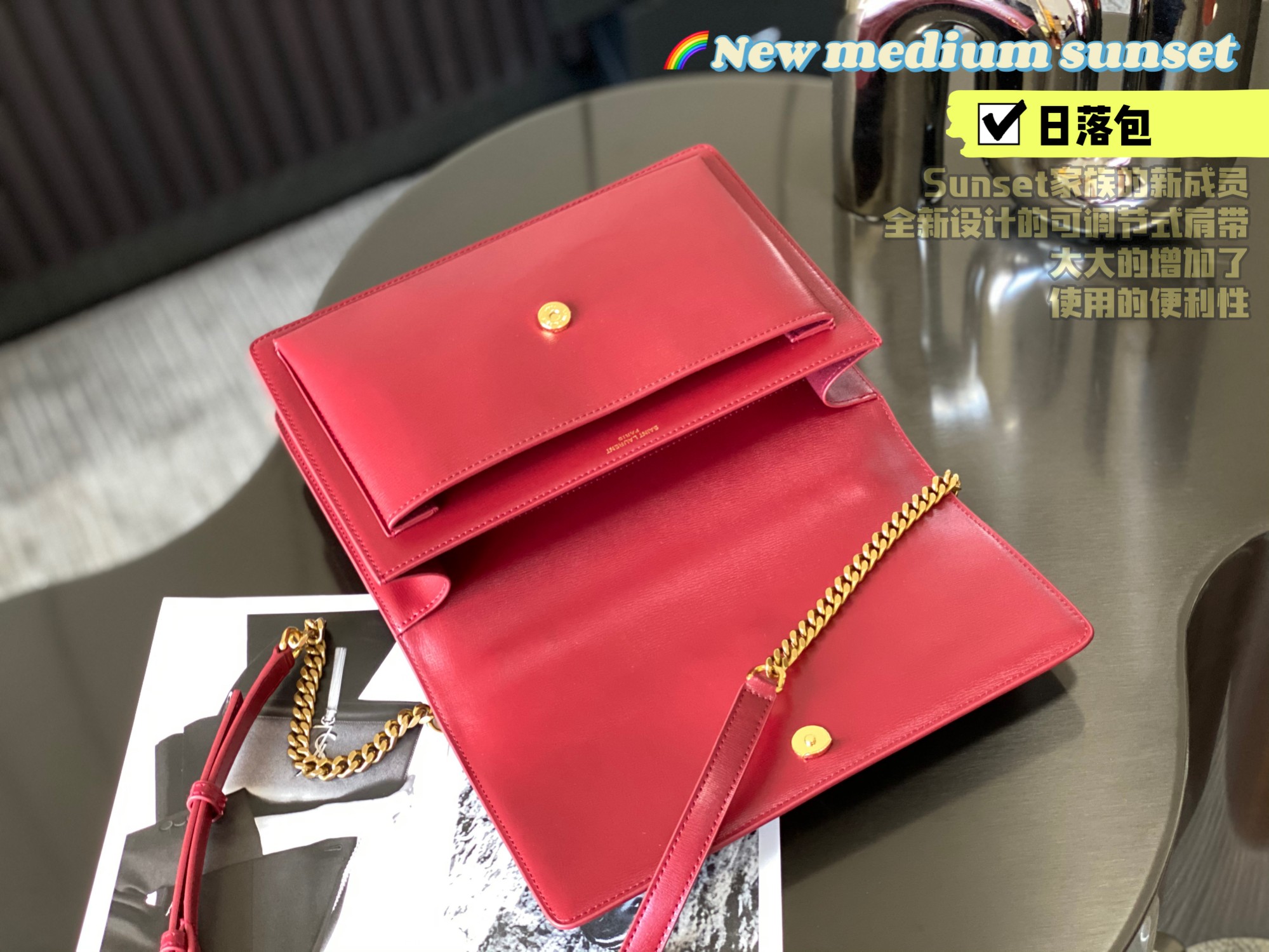 SUNSET MEDIUM TOP HANDLE IN SMOOTH LEATHER1:1High-quality replica